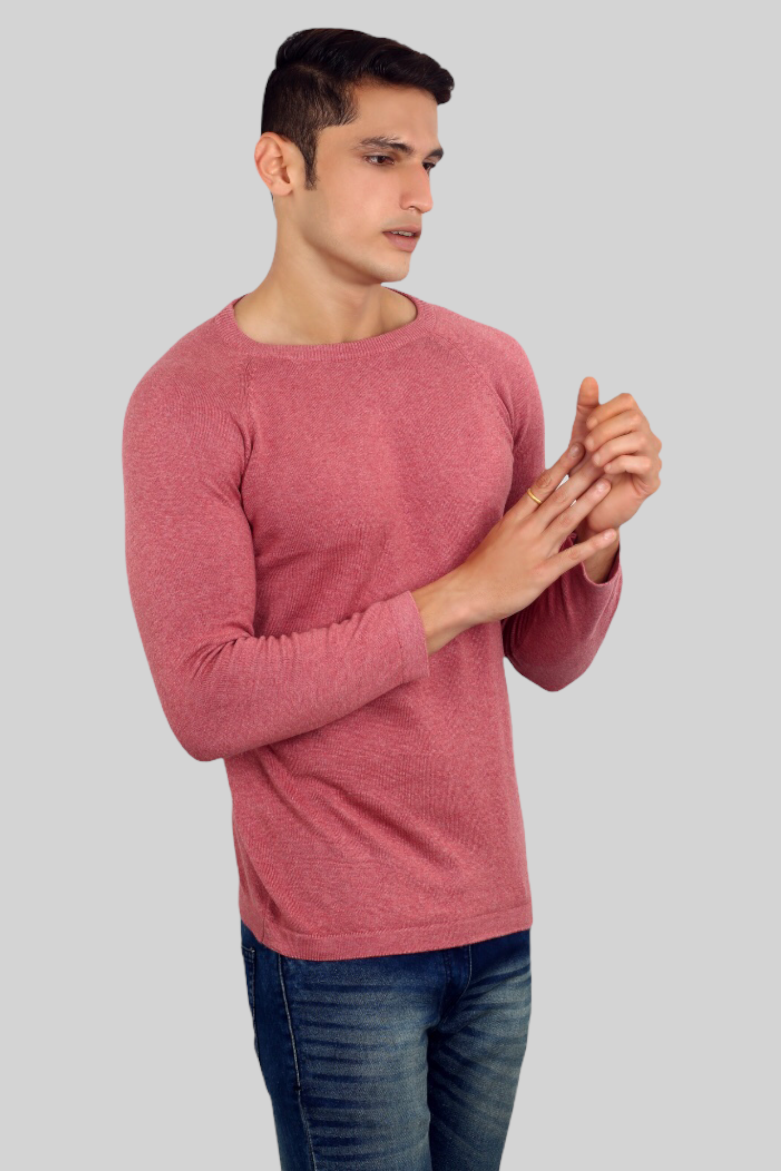 Dark pink flat Knit Full Sleeve round neck T-shirt