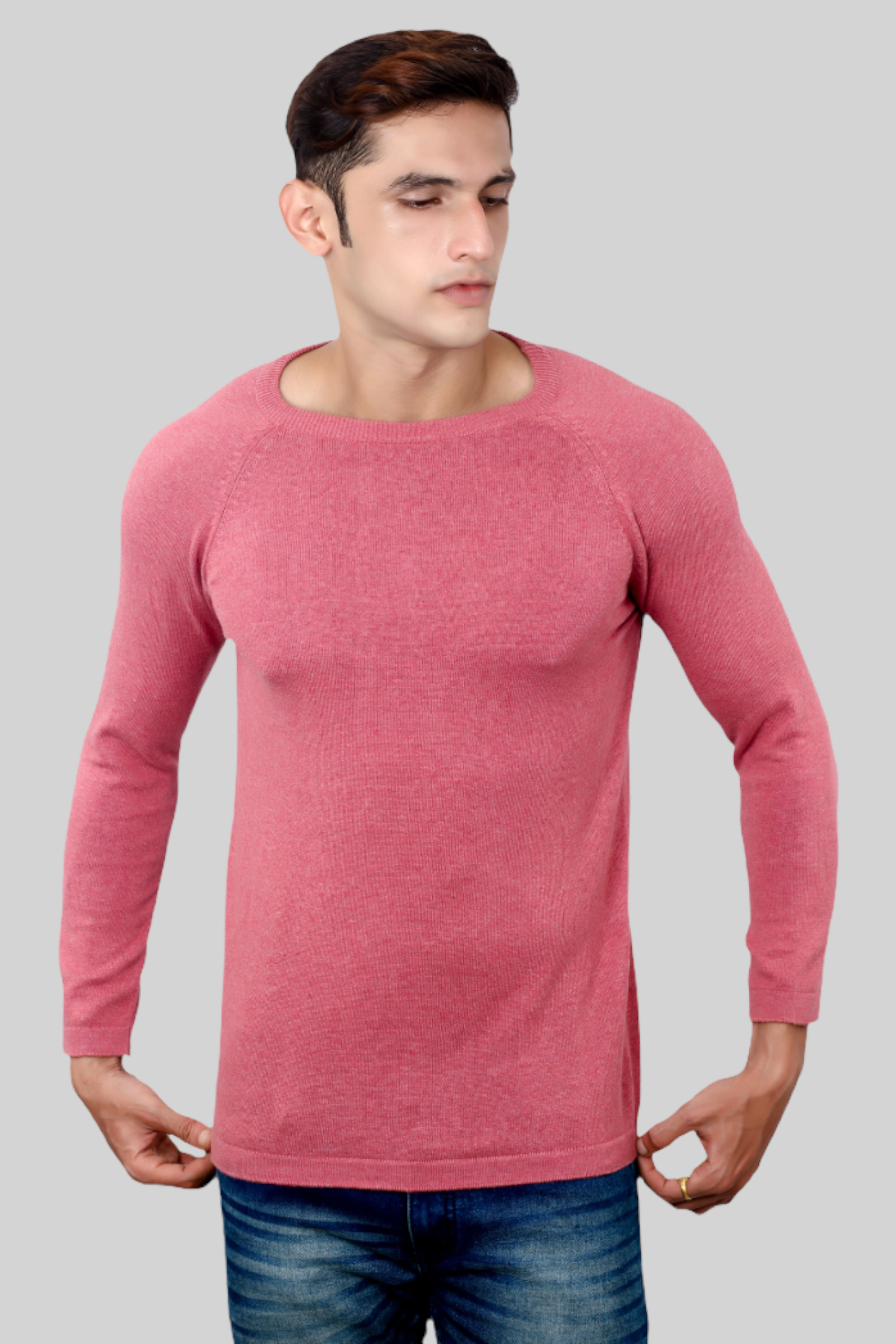 Dark pink flat Knit Full Sleeve round neck T-shirt