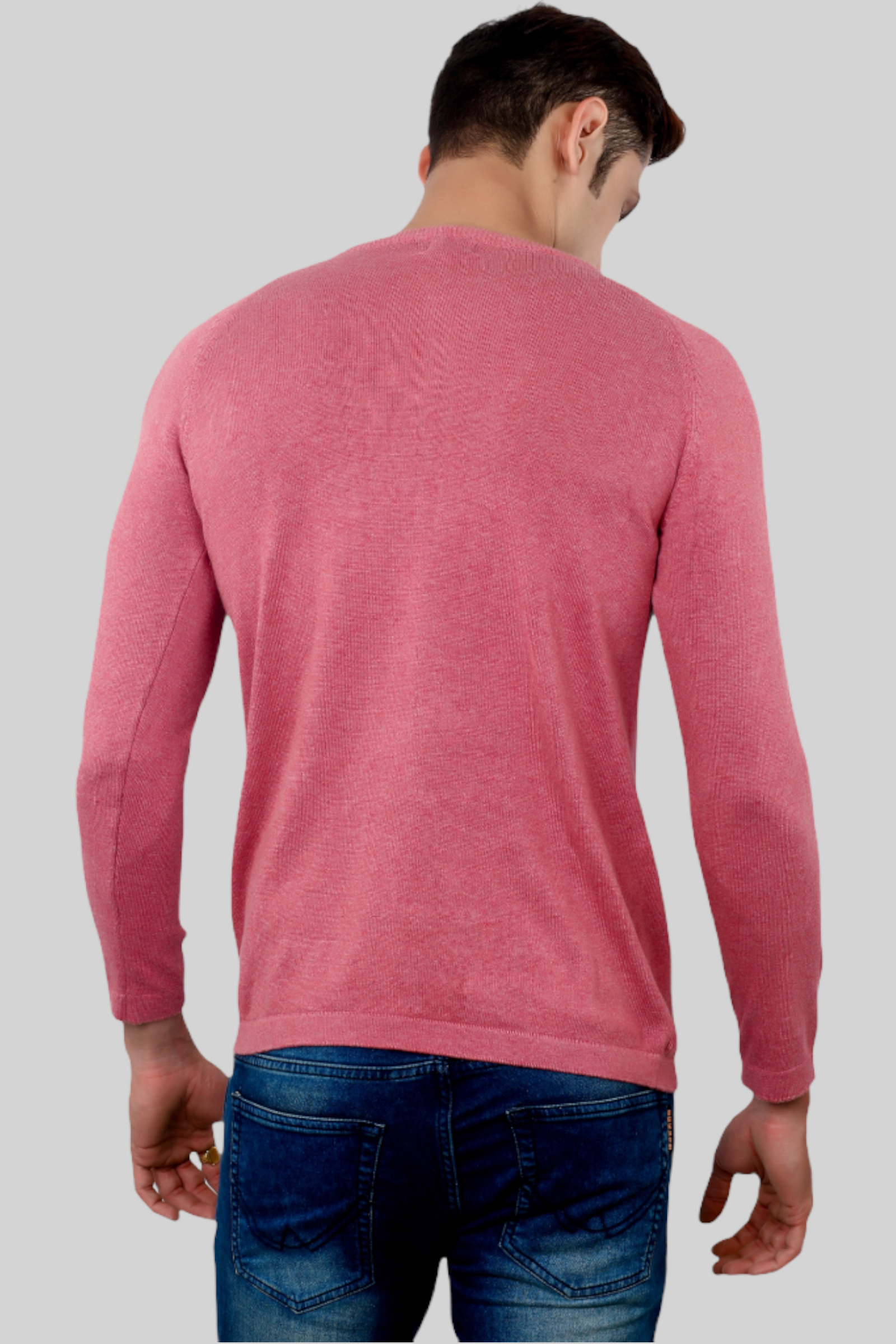Dark pink flat Knit Full Sleeve round neck T-shirt