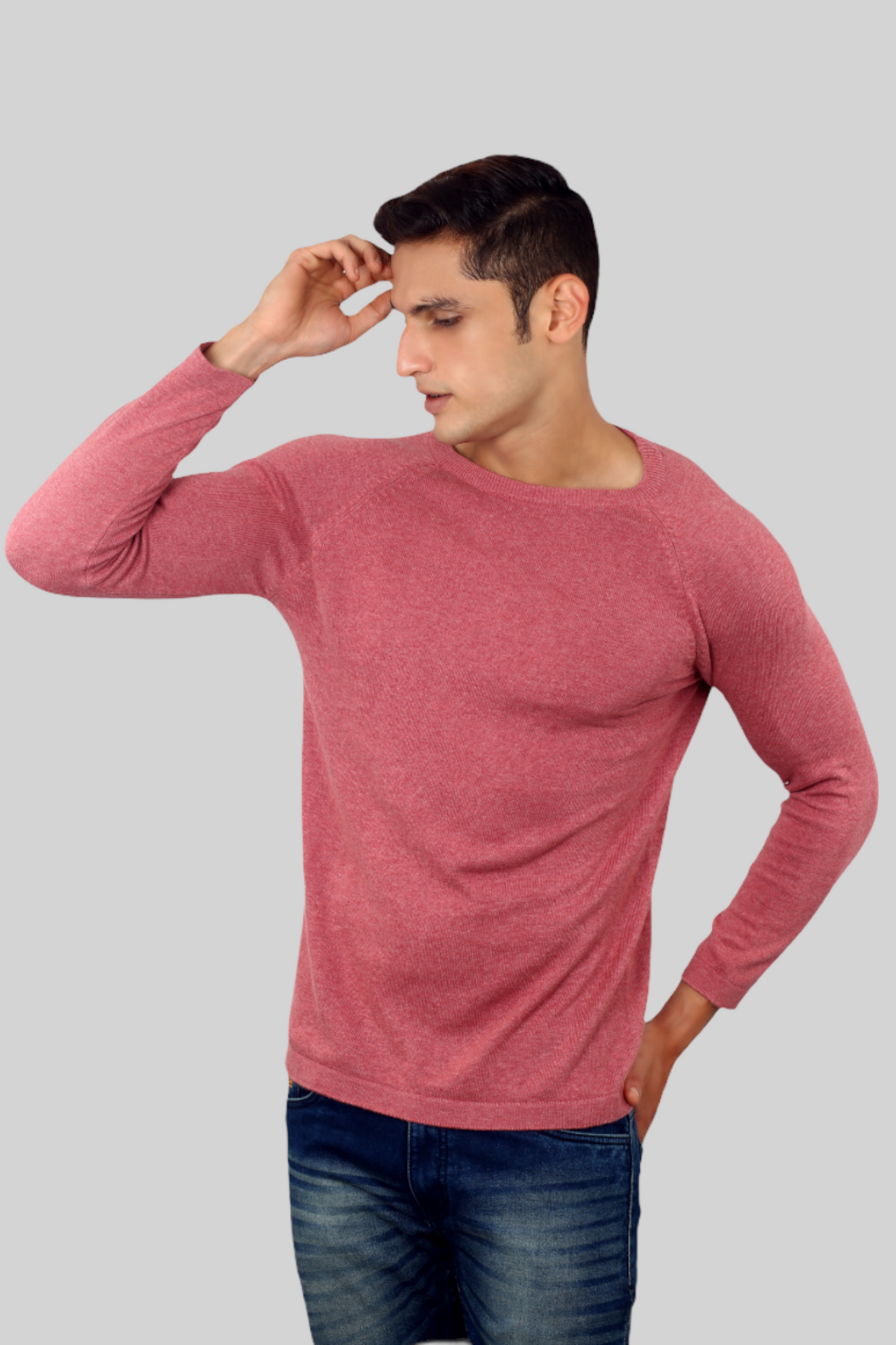 Dark pink flat Knit Full Sleeve round neck T-shirt