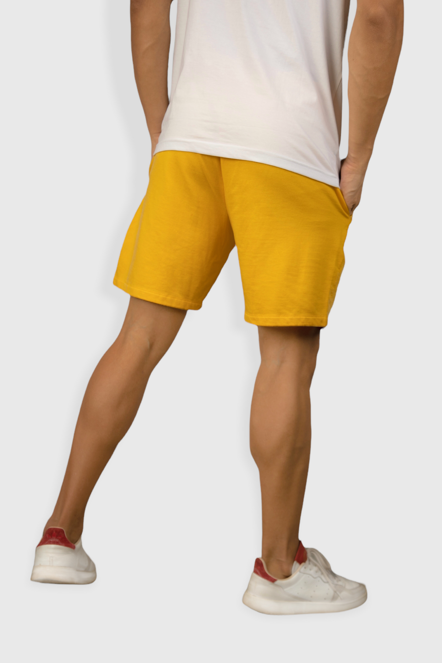 Dark Yellow casual cotton fleece shorts for men