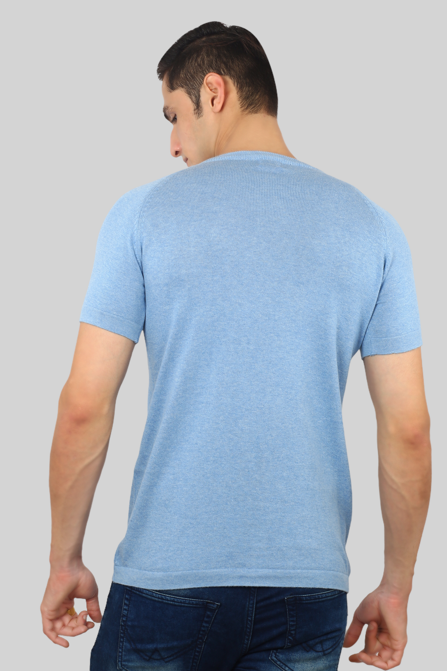 Sky Blue Half Sleeve Flat Knit round neck T-Shirt
