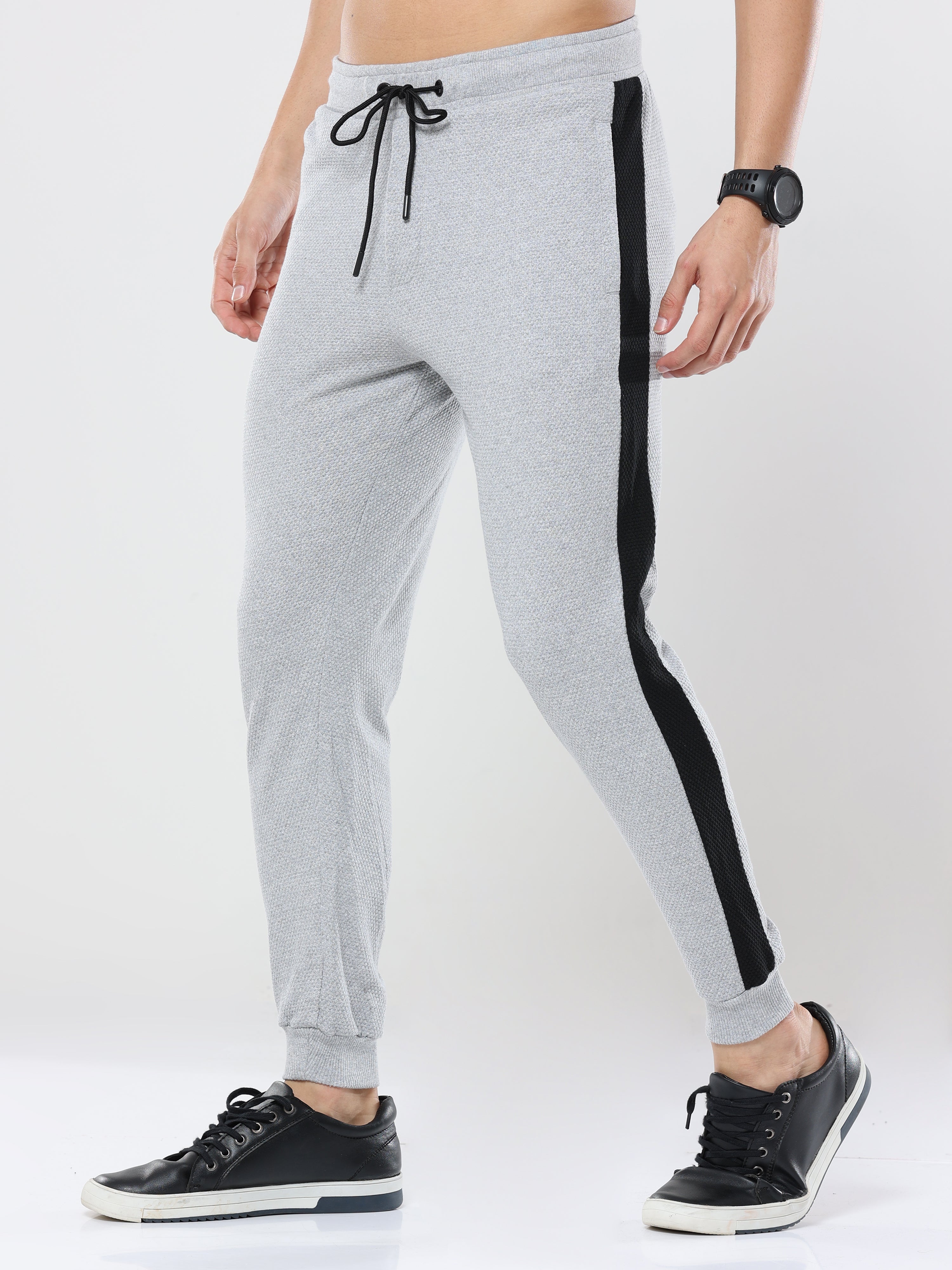 Light Gray striped casual premium Popcorn Track Pant for mens