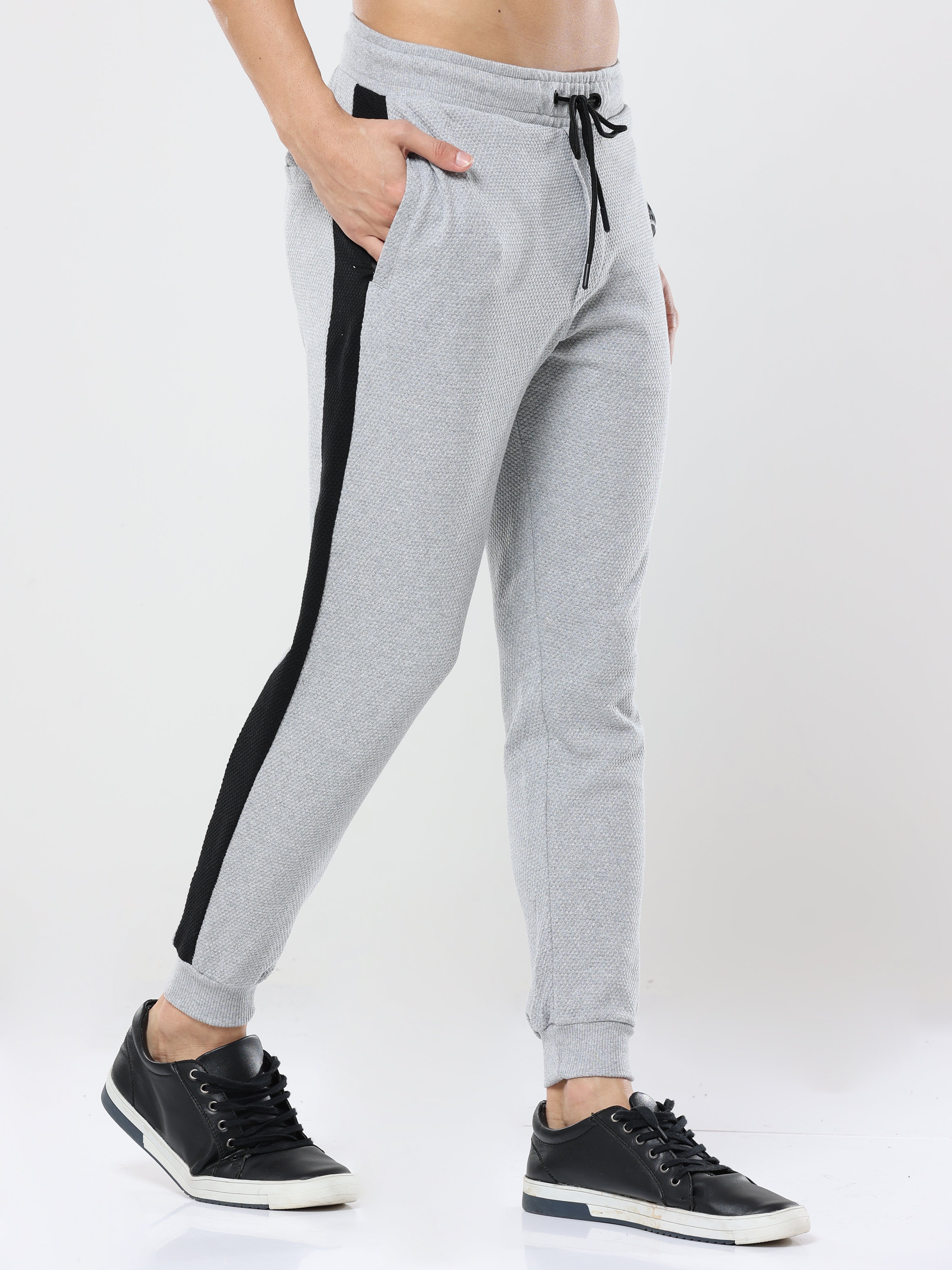 Light Gray striped casual premium Popcorn Track Pant for mens