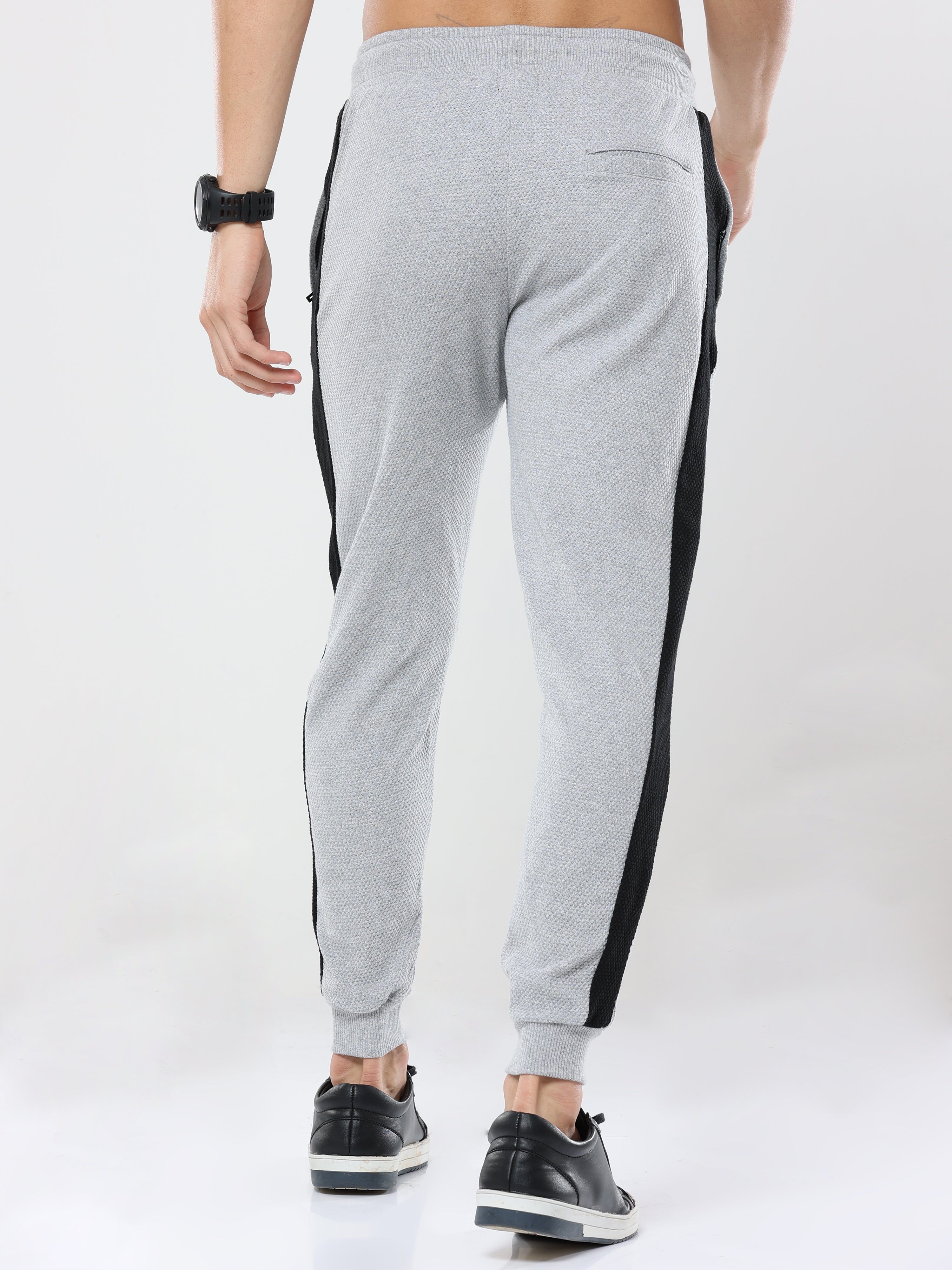 Light Gray striped casual premium Popcorn Track Pant for mens