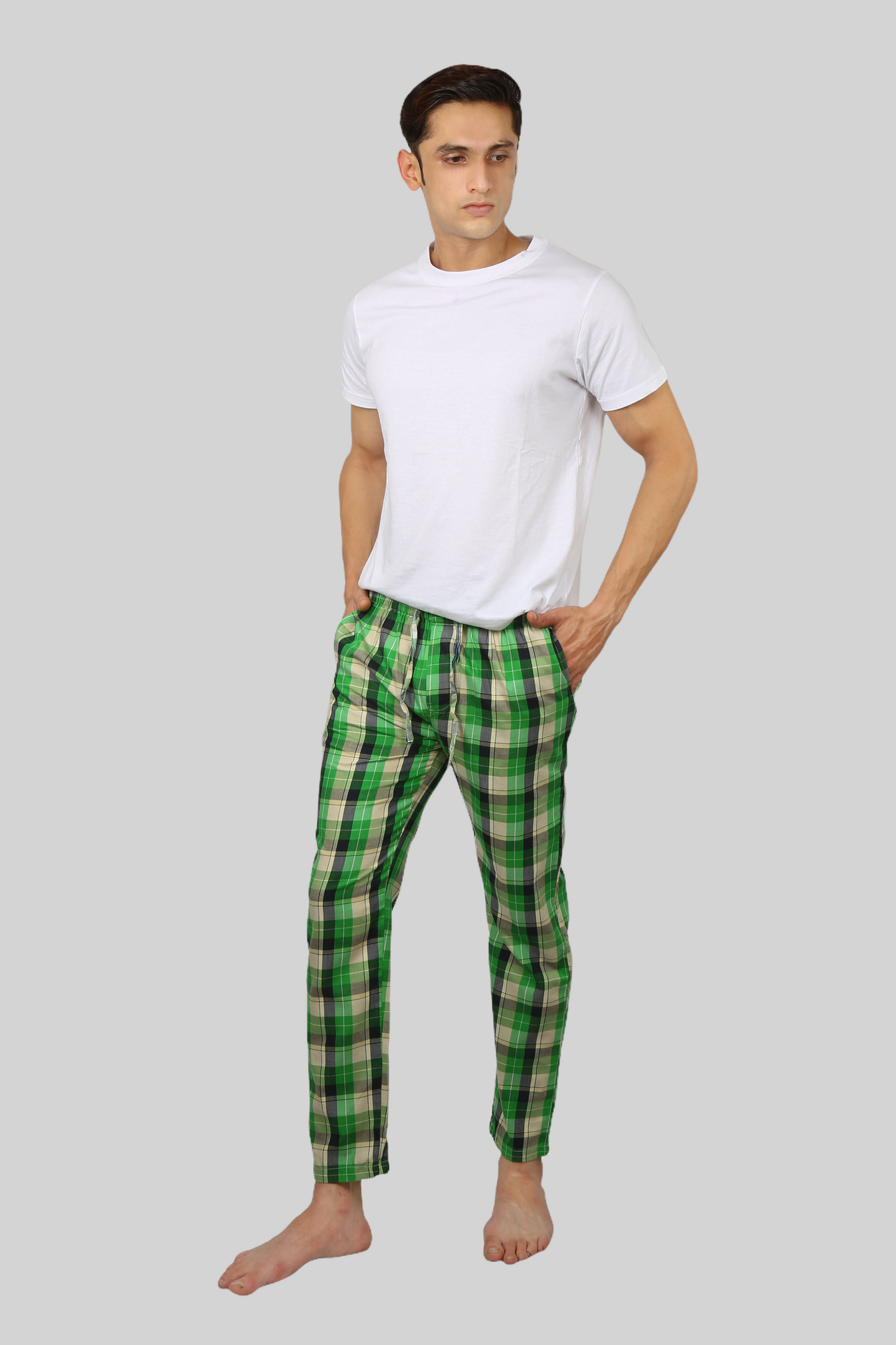 Green soft and super comfortable checkered pajamas for men