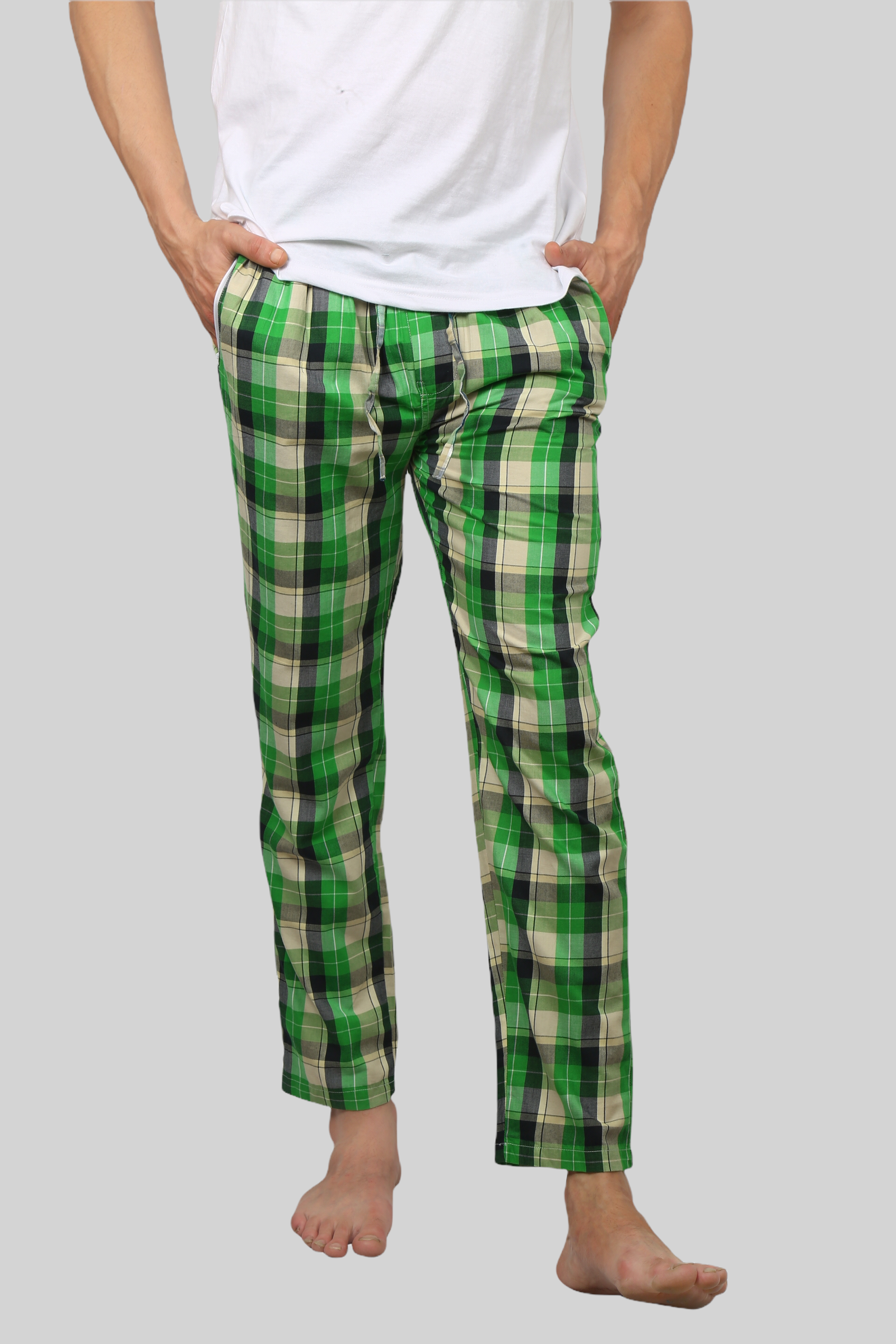 Green soft and super comfortable checkered pajamas for men