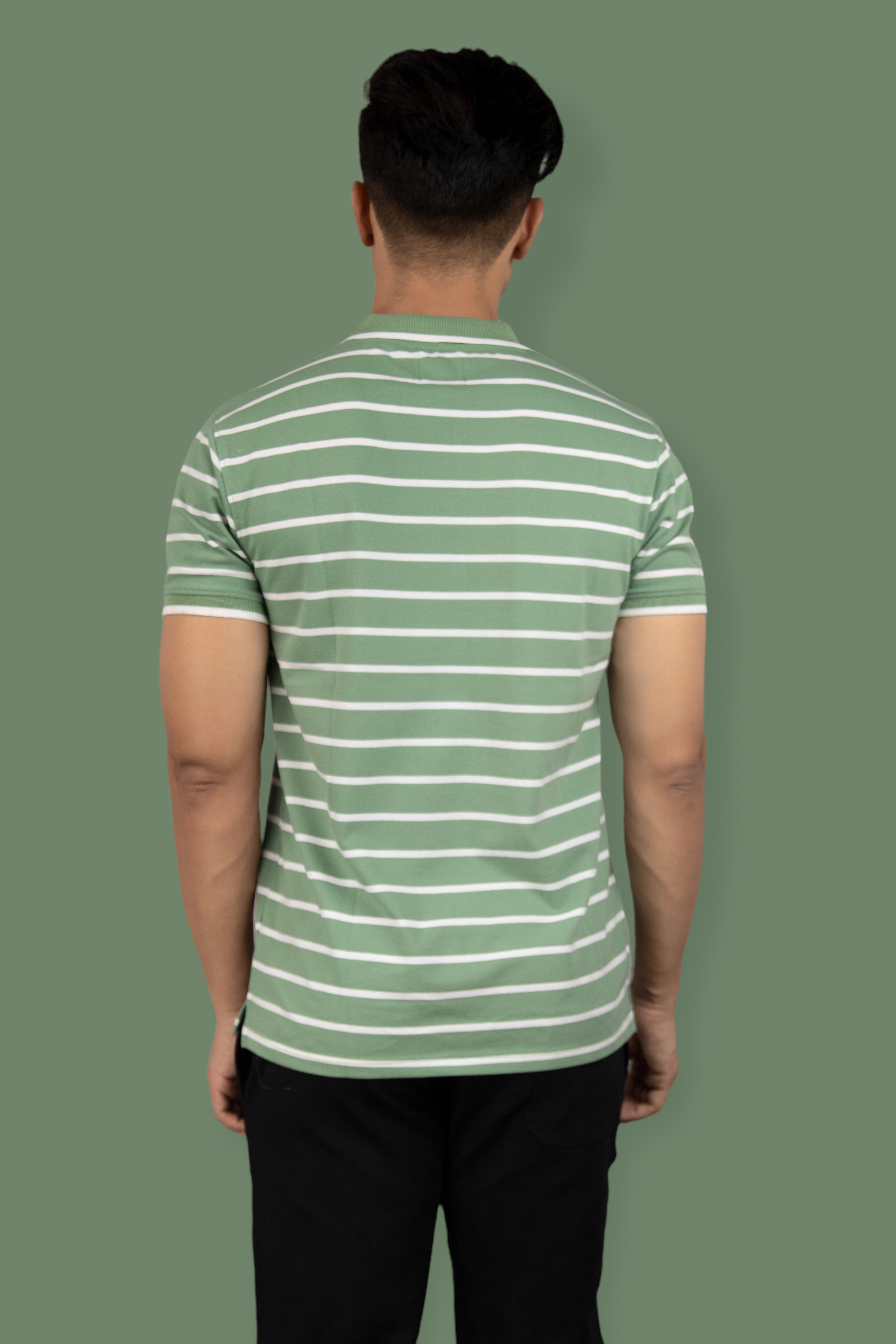 Albatross men’s pista Green stripe cotton Matty collar tshirt