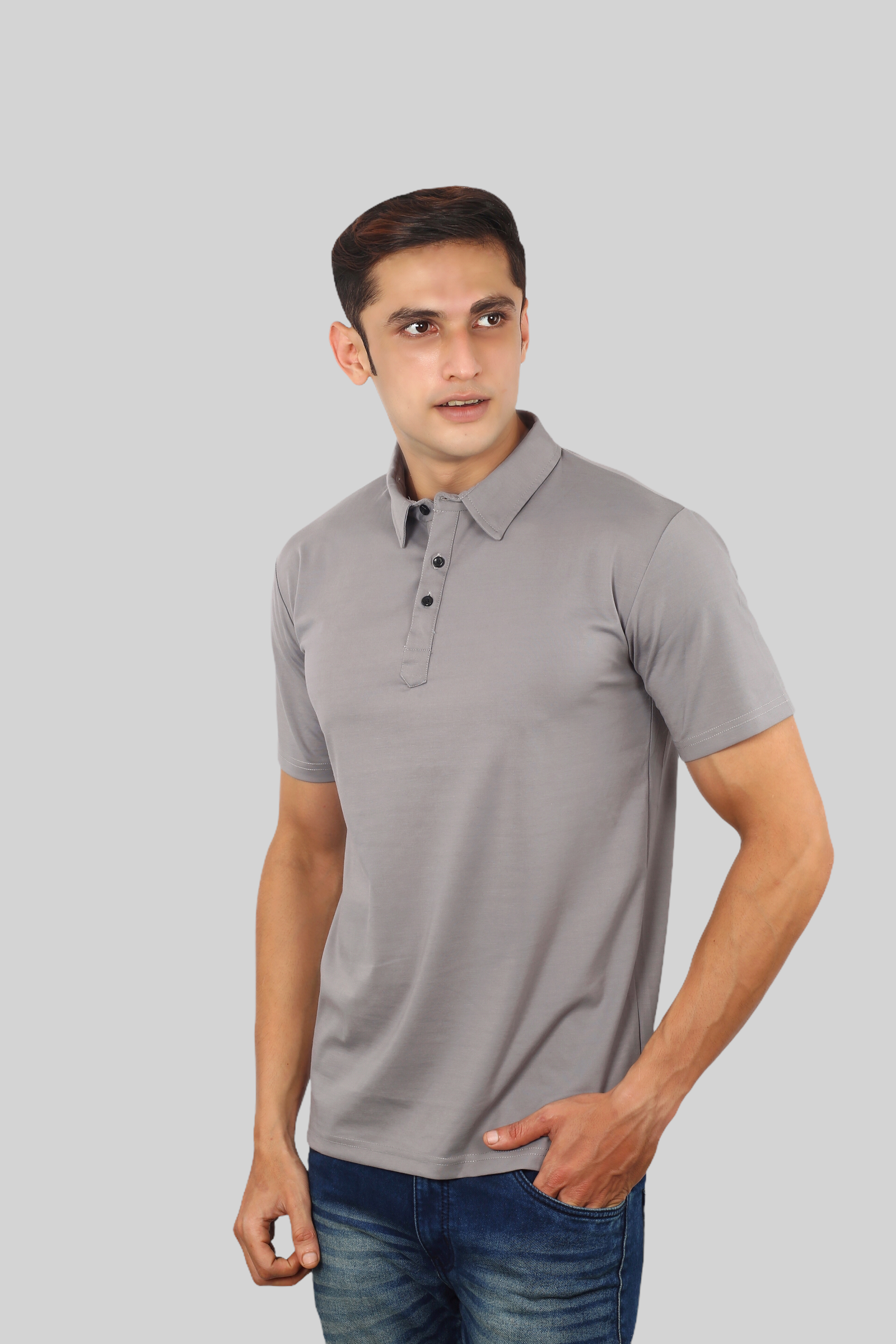 Grey Classic Italian Collar T-shirt for men