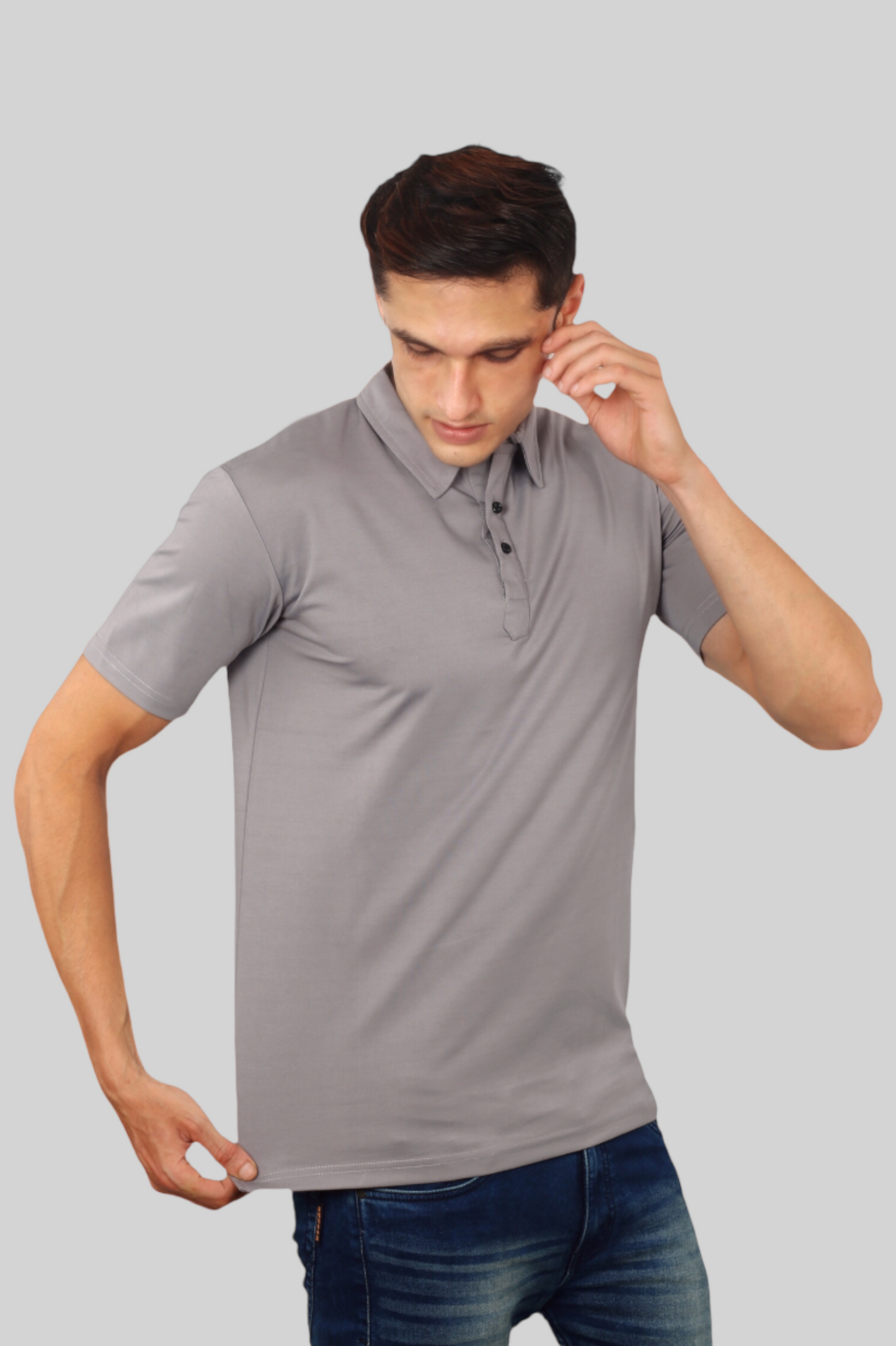 Grey Classic Italian Collar T-shirt for men