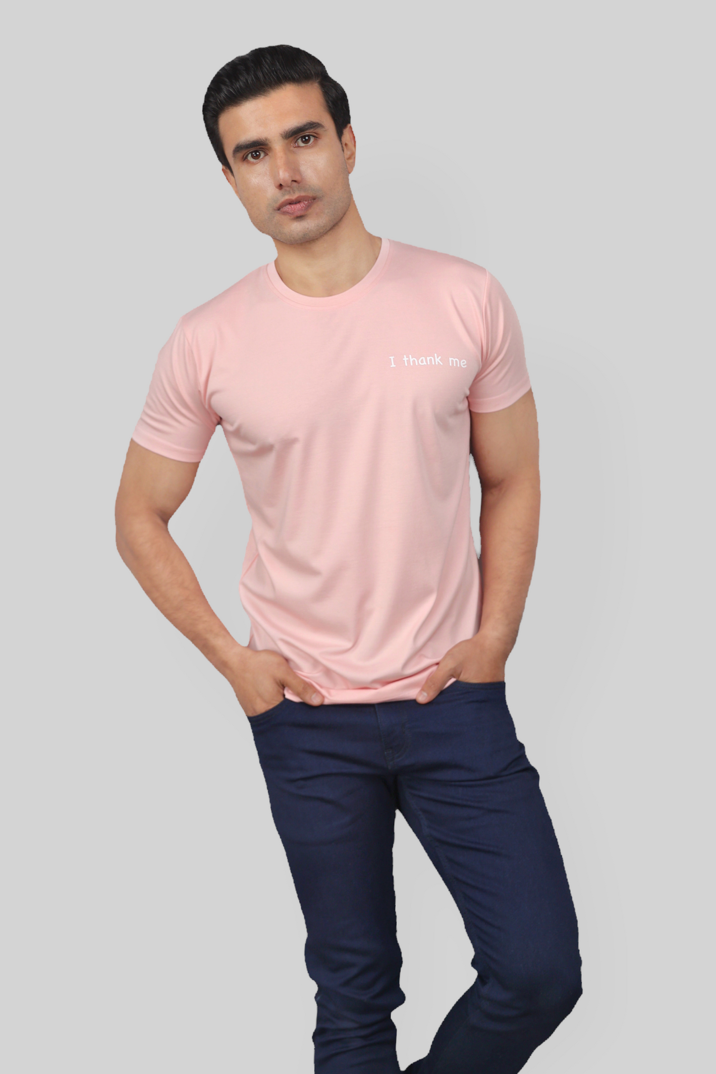 Classic Italian pink I THANK ME printed T-shirt for men