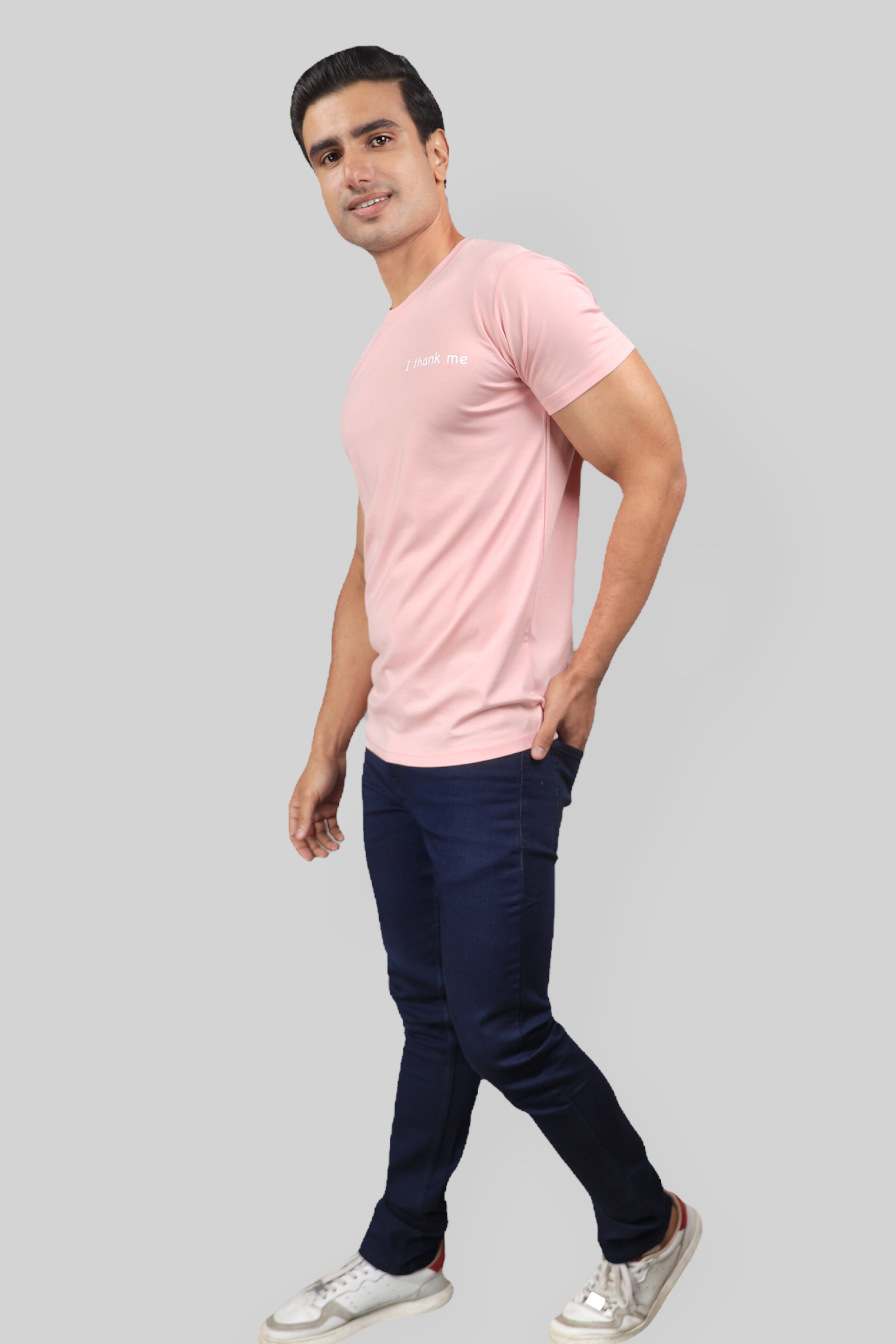 Classic Italian pink I THANK ME printed T-shirt for men