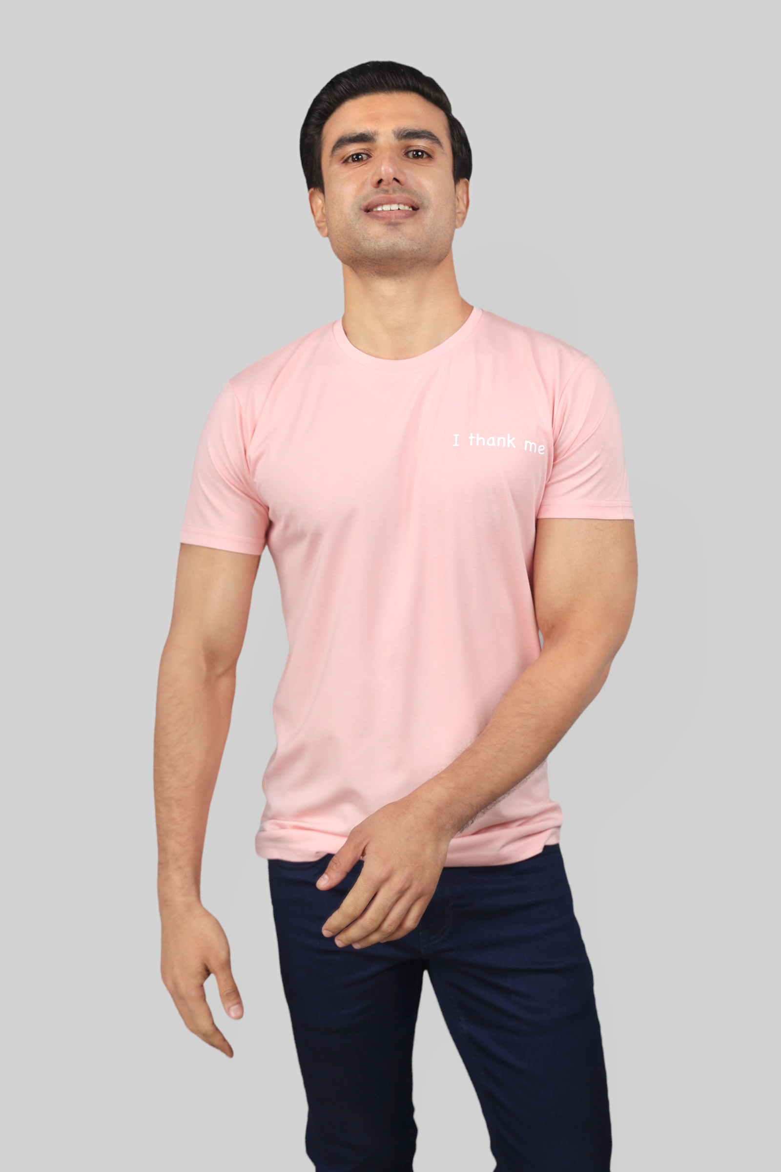 Classic Italian pink I THANK ME printed T-shirt for men