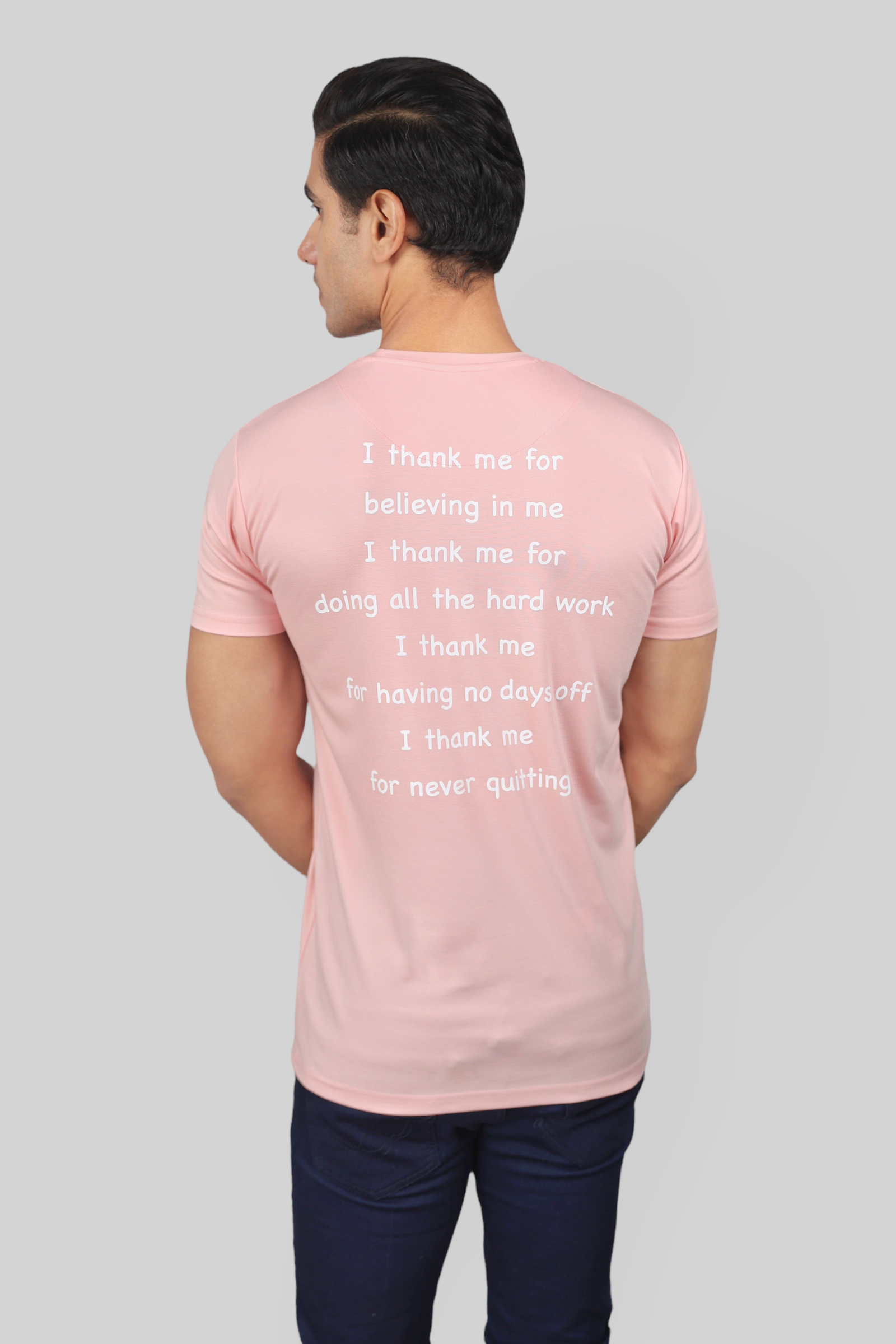 Classic Italian pink I THANK ME printed T-shirt for men