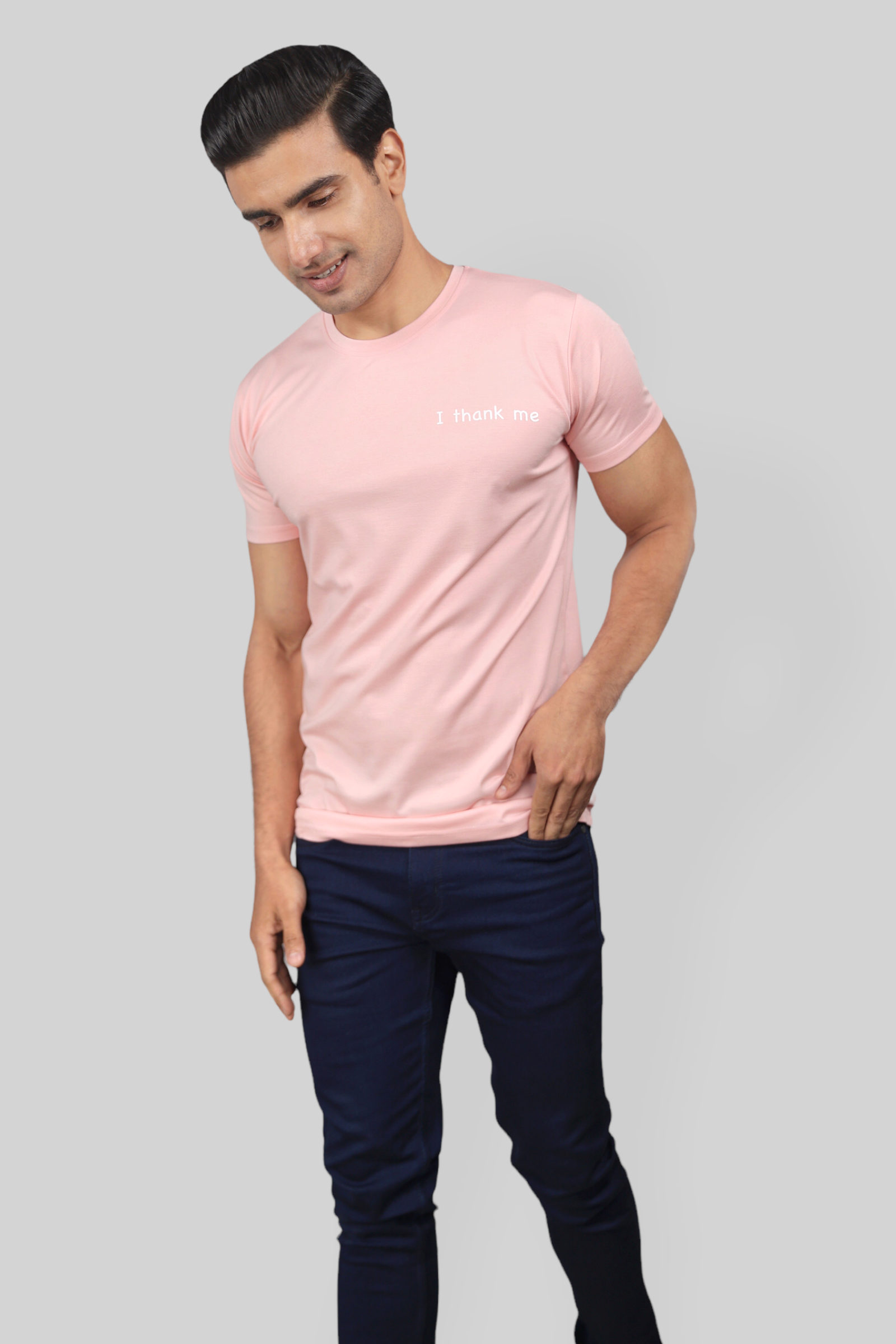 Classic Italian pink I THANK ME printed T-shirt for men