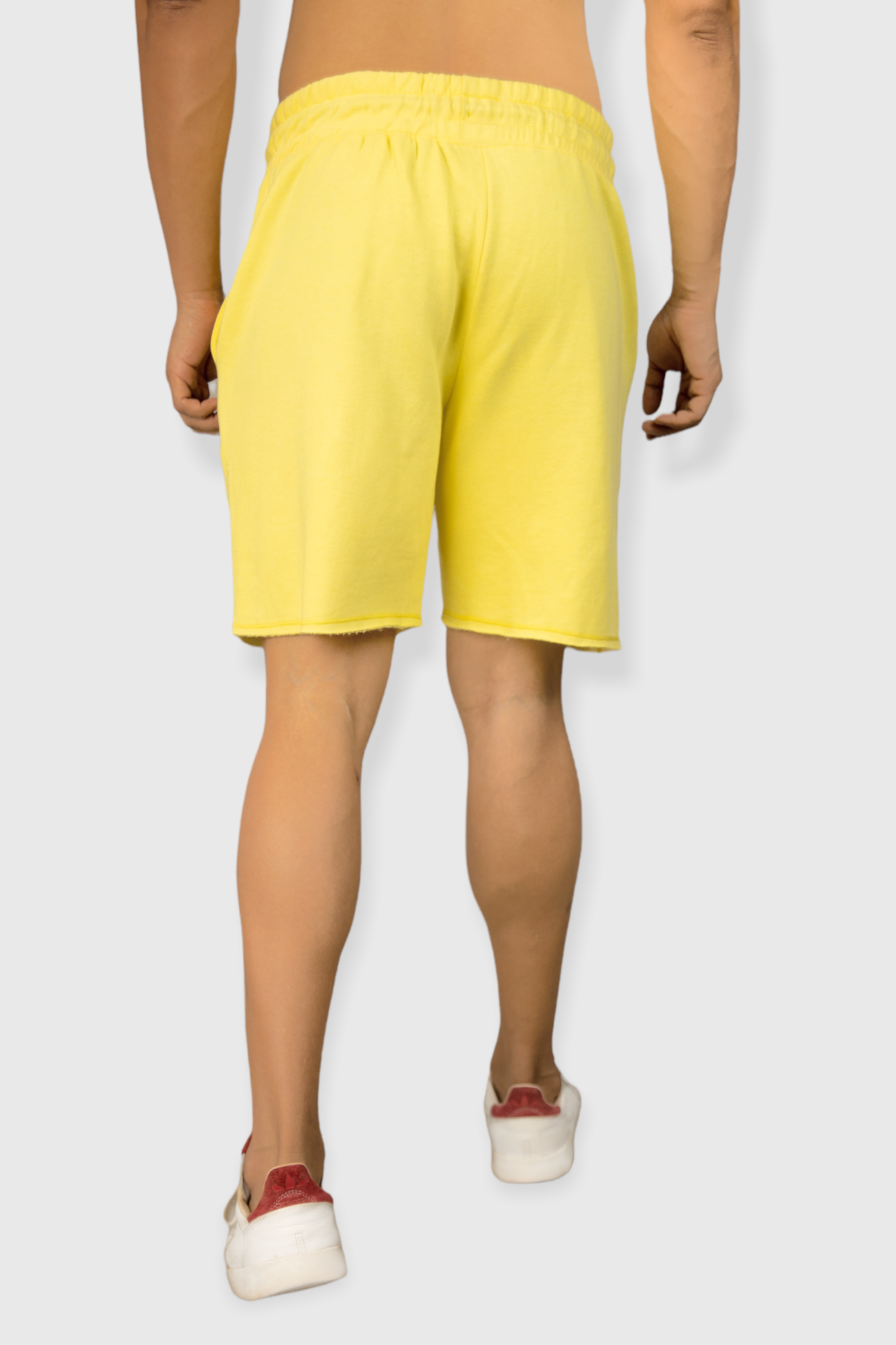 Lemon Yellow casual cotton fleece shorts for men