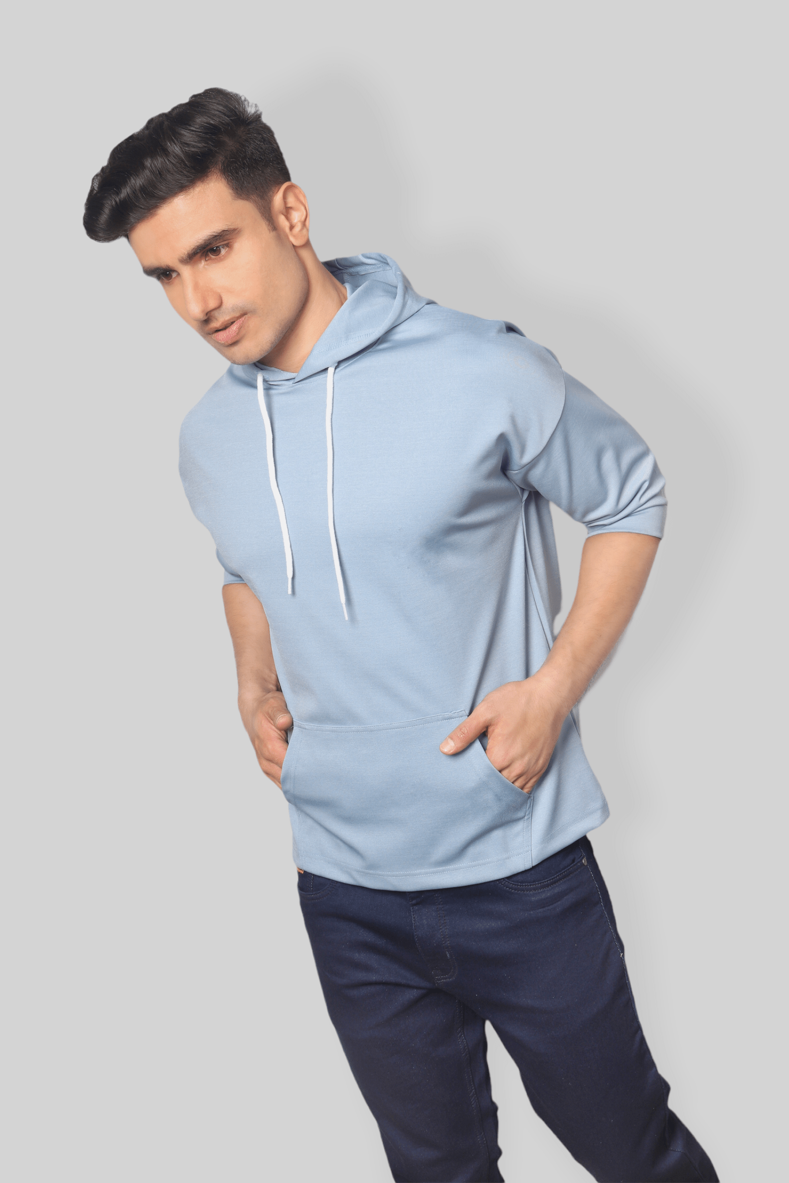 Light Blue off shoulder Oversized  Hoodie