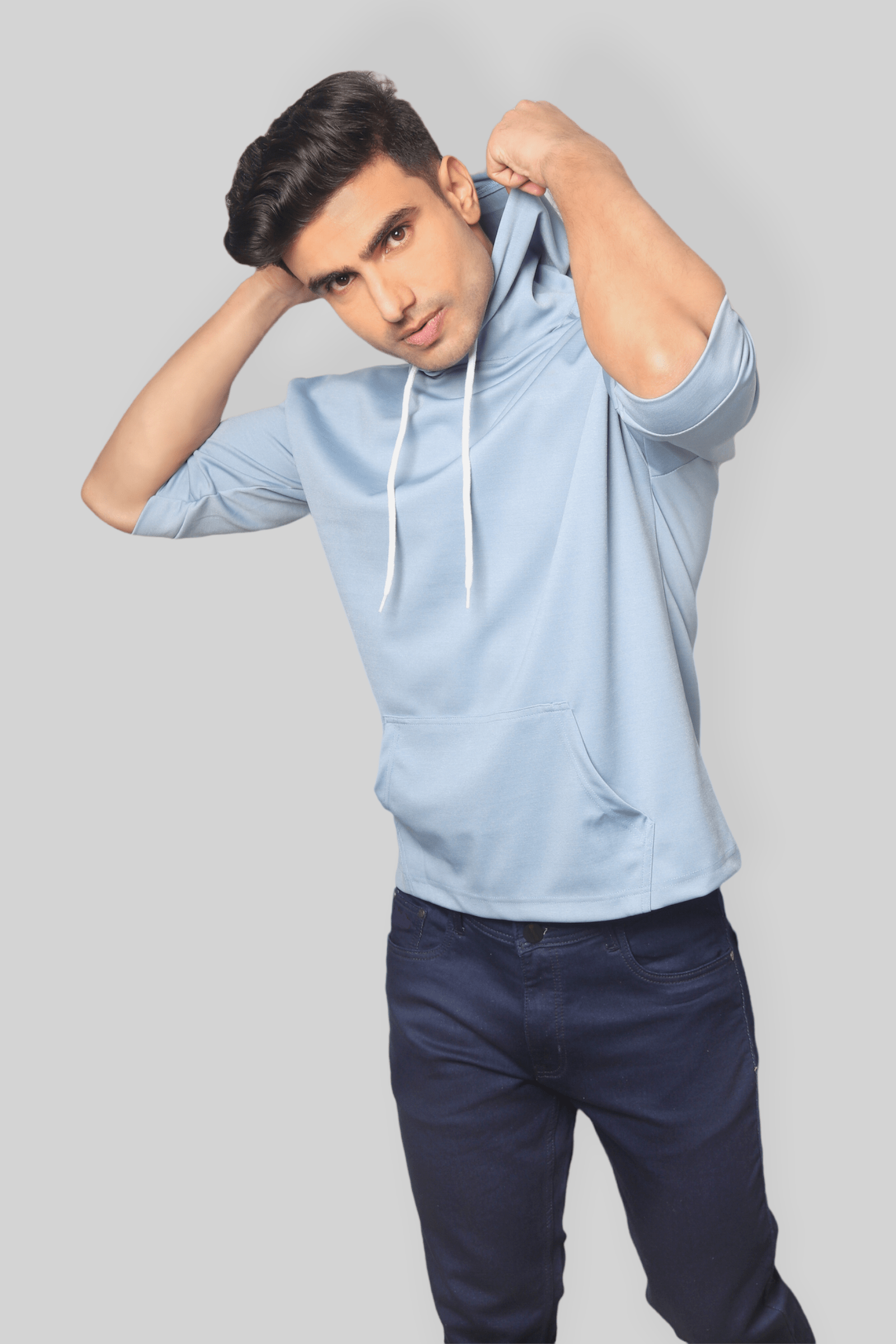 Light Blue off shoulder Oversized  Hoodie