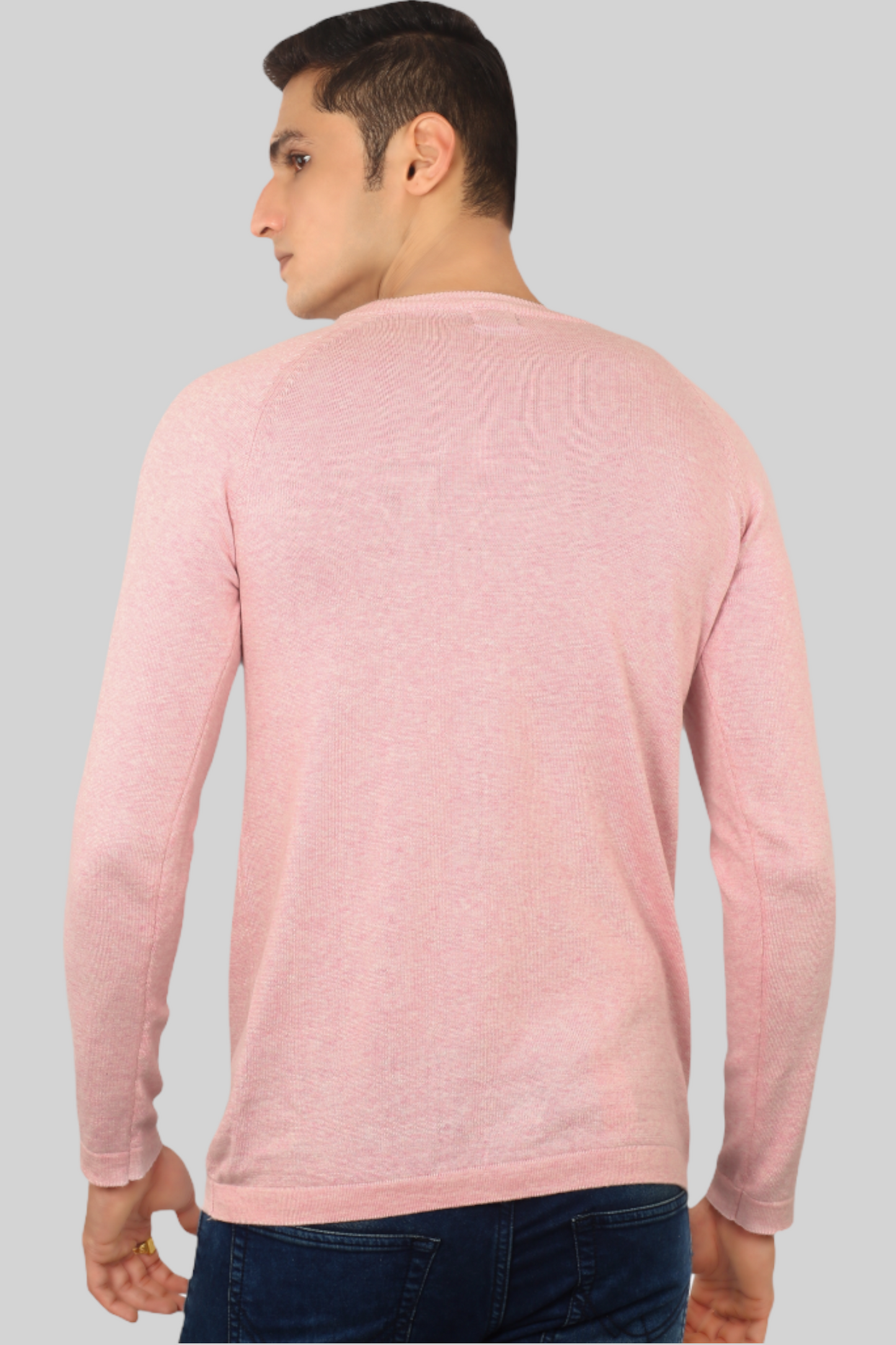 Light Pink Flat Knit Full Sleeve T-shirt