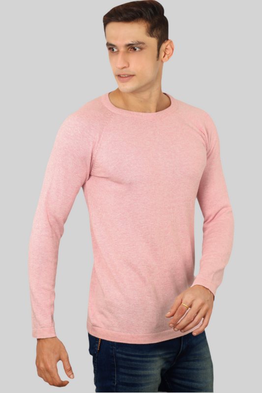 Light Pink Flat Knit Full Sleeve T-shirt