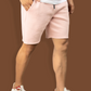 Pink casual cotton fleece cut hem shorts for men