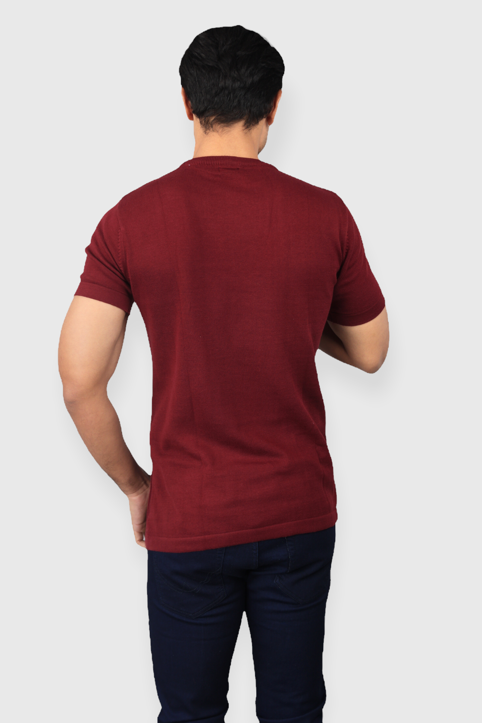 Maroon Half Sleeve Flat Knit self striped Round neck T-Shirt for men