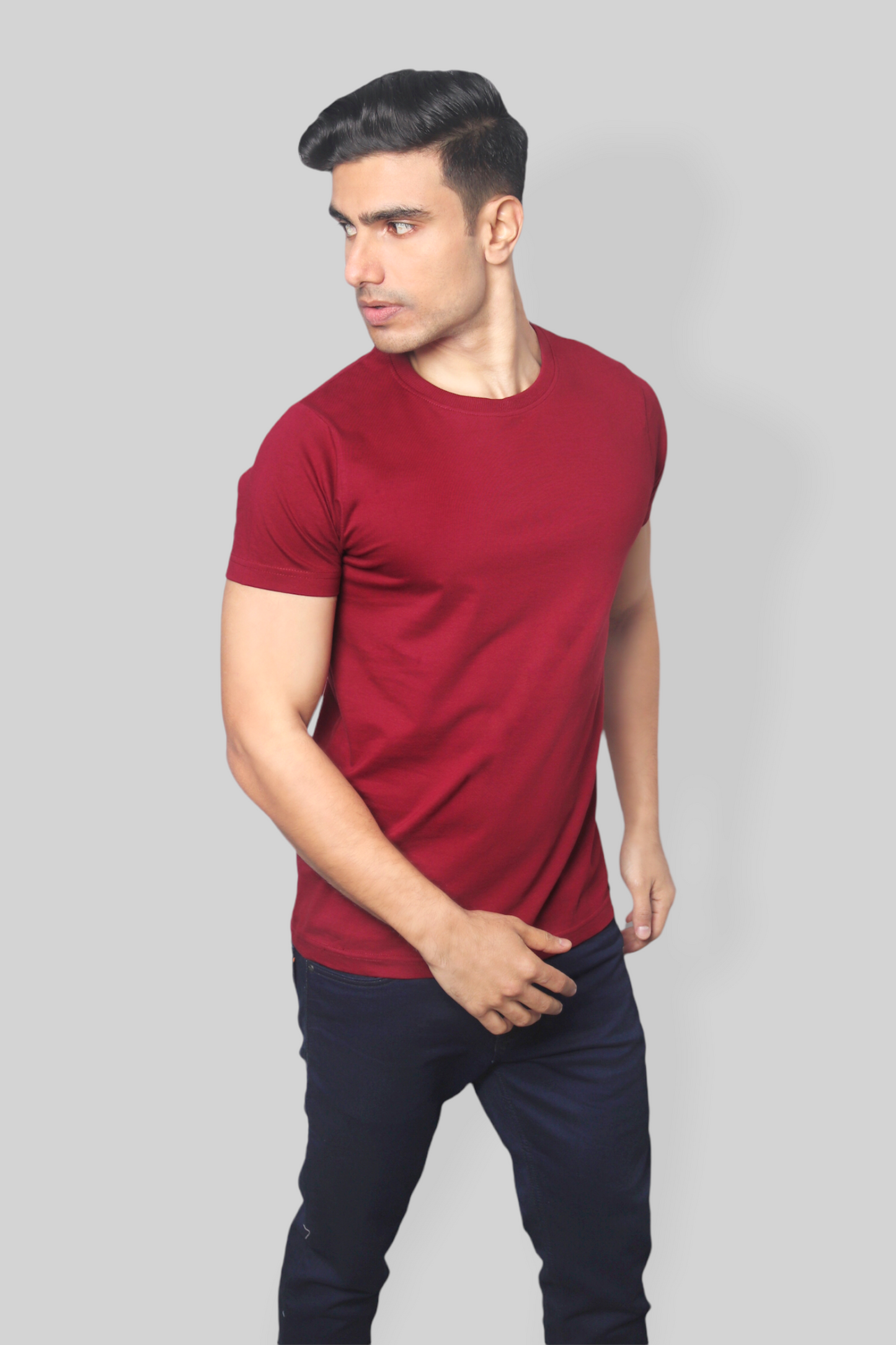 Solid Maroon plain Round Neck Cotton Tshirt for men