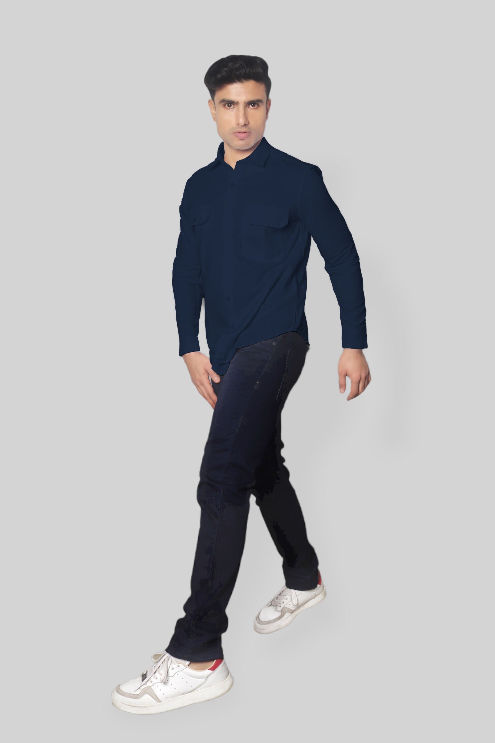 Navy Blue Double Pocket denim shirt for mens