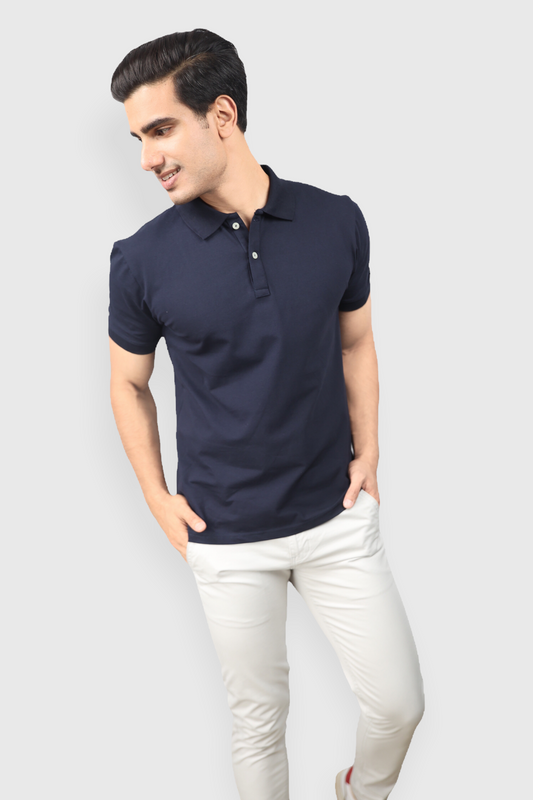 Albatross men’s Navy Blue cotton Matty collar tshirt