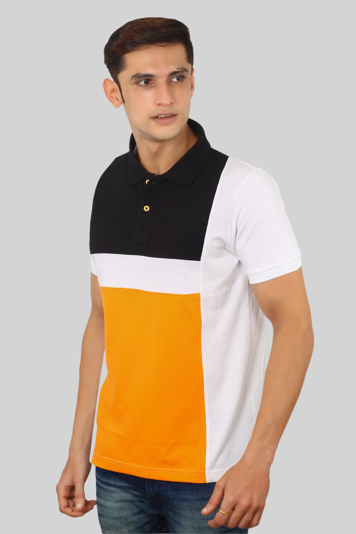 Black-Orange Albatross men’s panel color-block cotton Matty collar tshirt