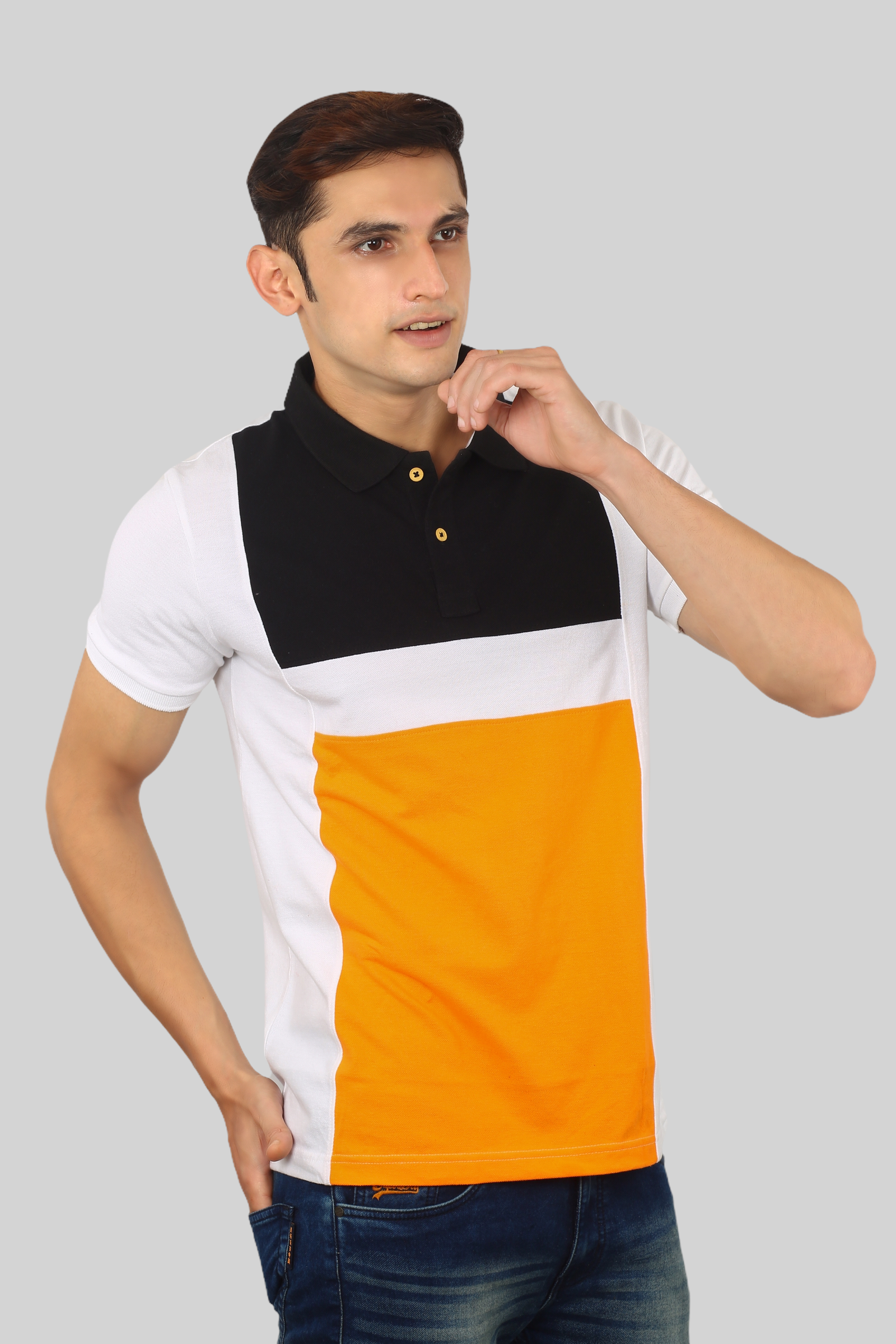 Black-Orange Albatross men’s panel color-block cotton Matty collar tshirt