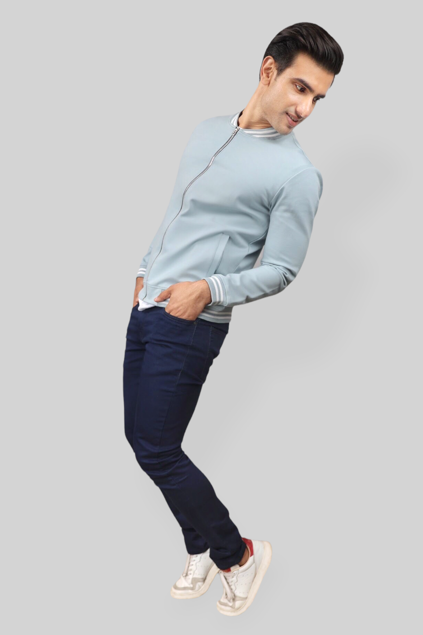 Classic Pastel Blue Bomber Jacket for men