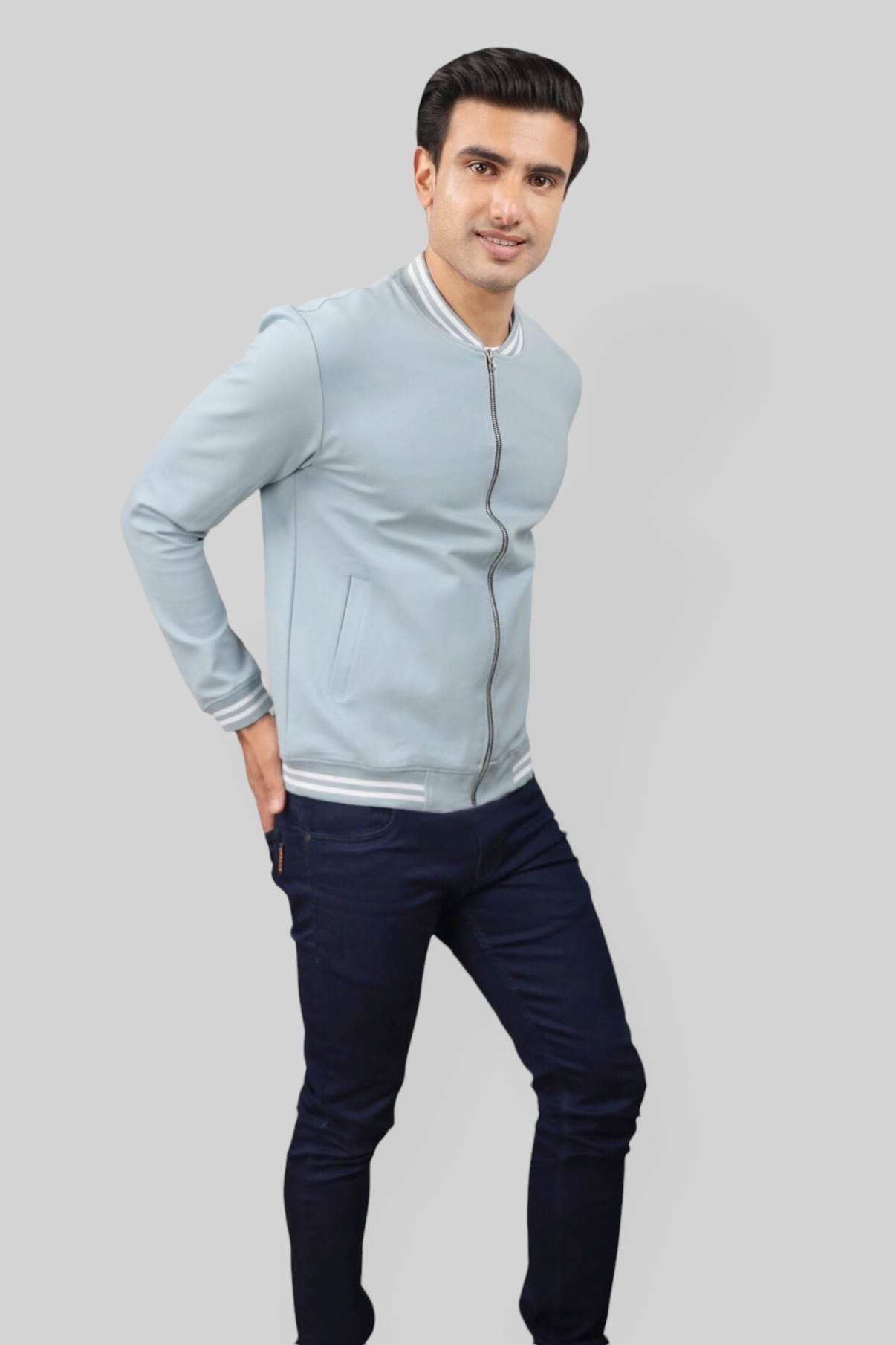 Classic Pastel Blue Bomber Jacket for men