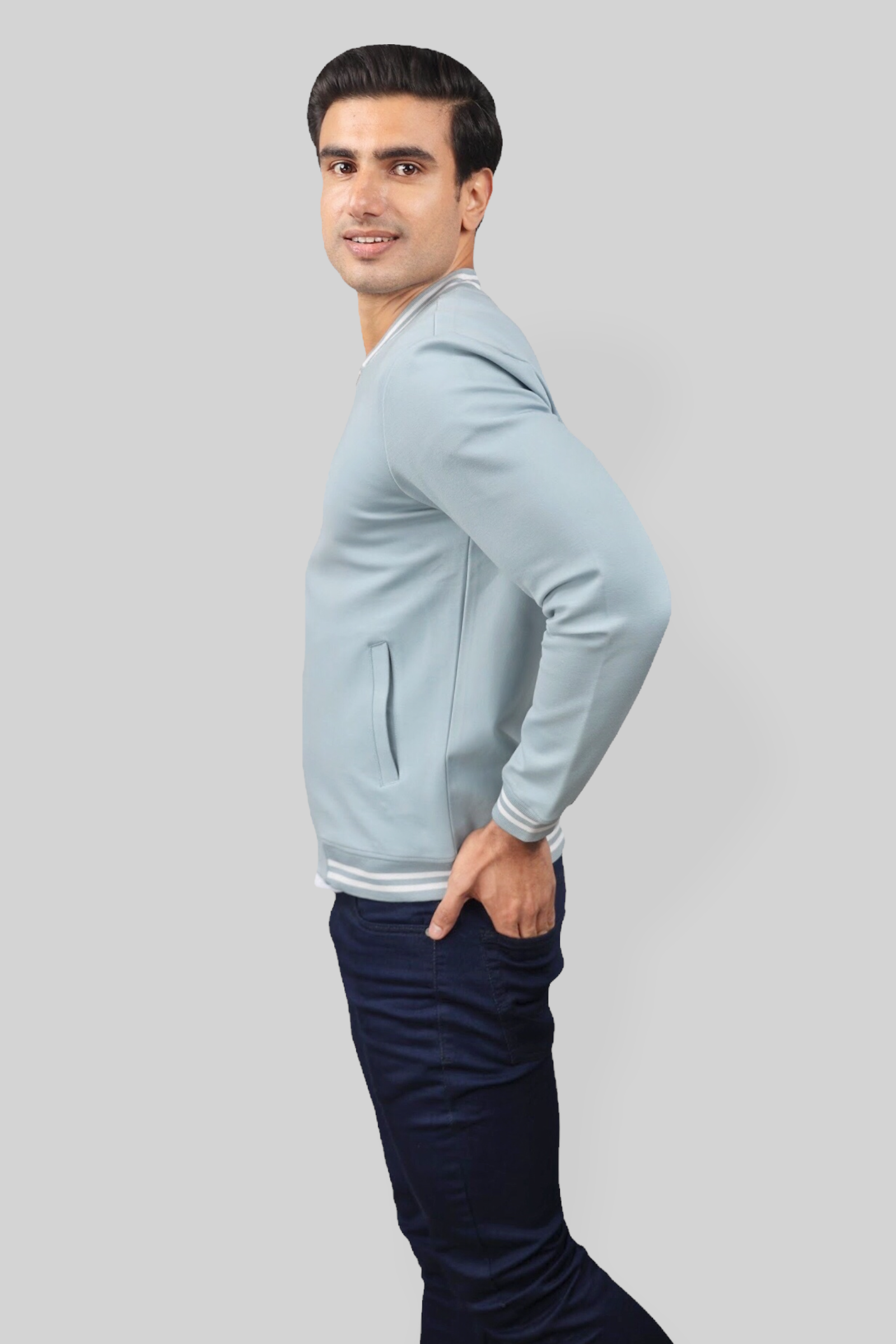 Classic Pastel Blue Bomber Jacket for men