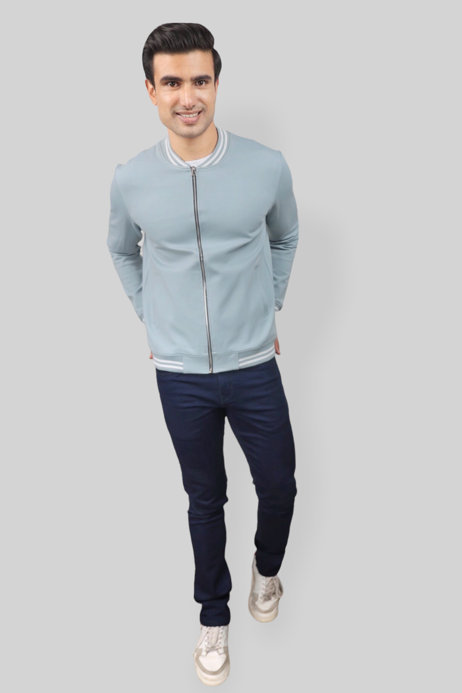 Classic Pastel Blue Bomber Jacket for men