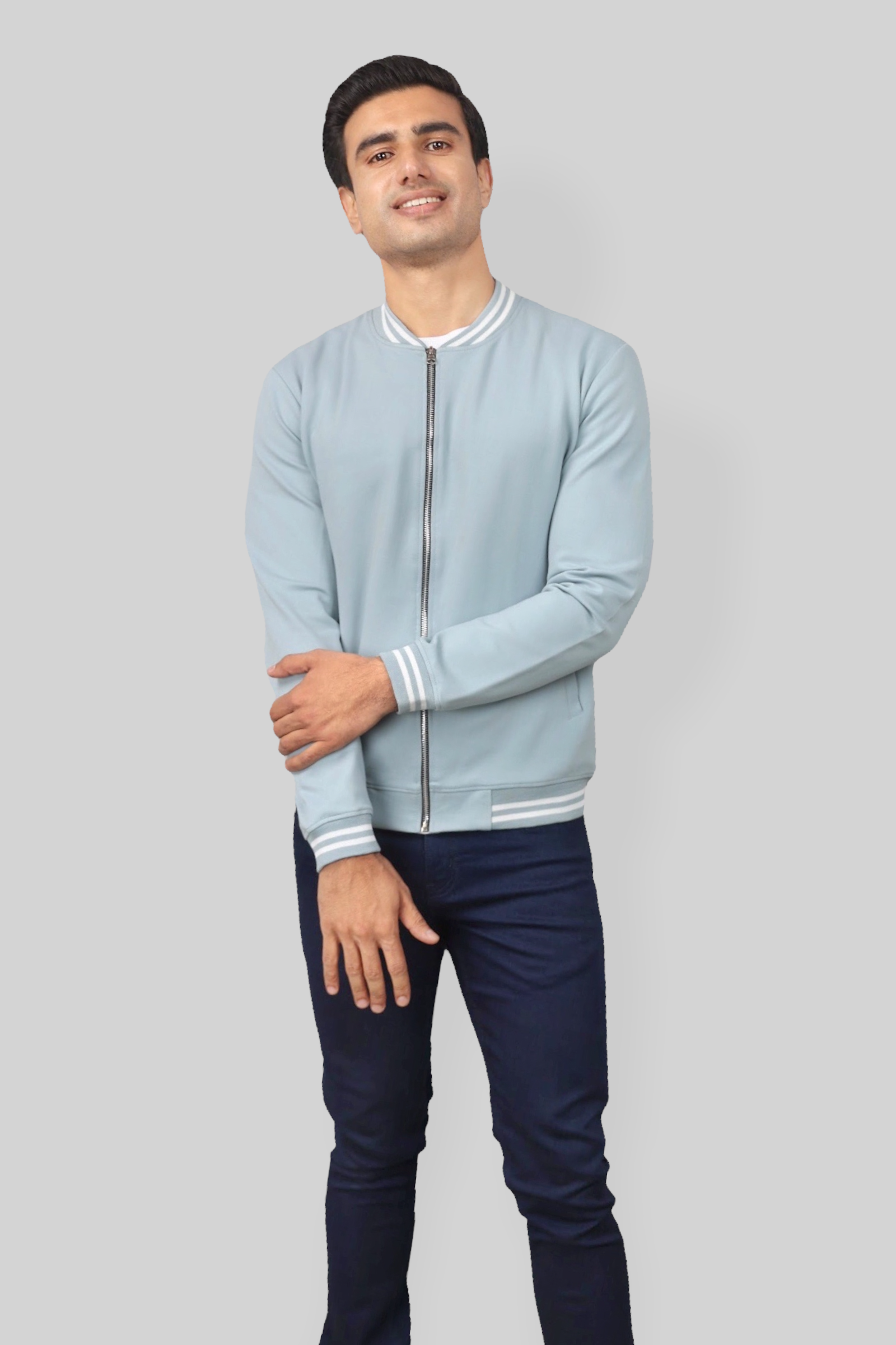 Classic Pastel Blue Bomber Jacket for men