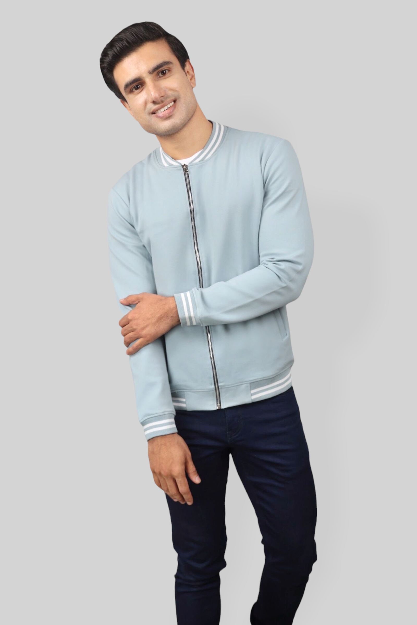 Classic Pastel Blue Bomber Jacket for men