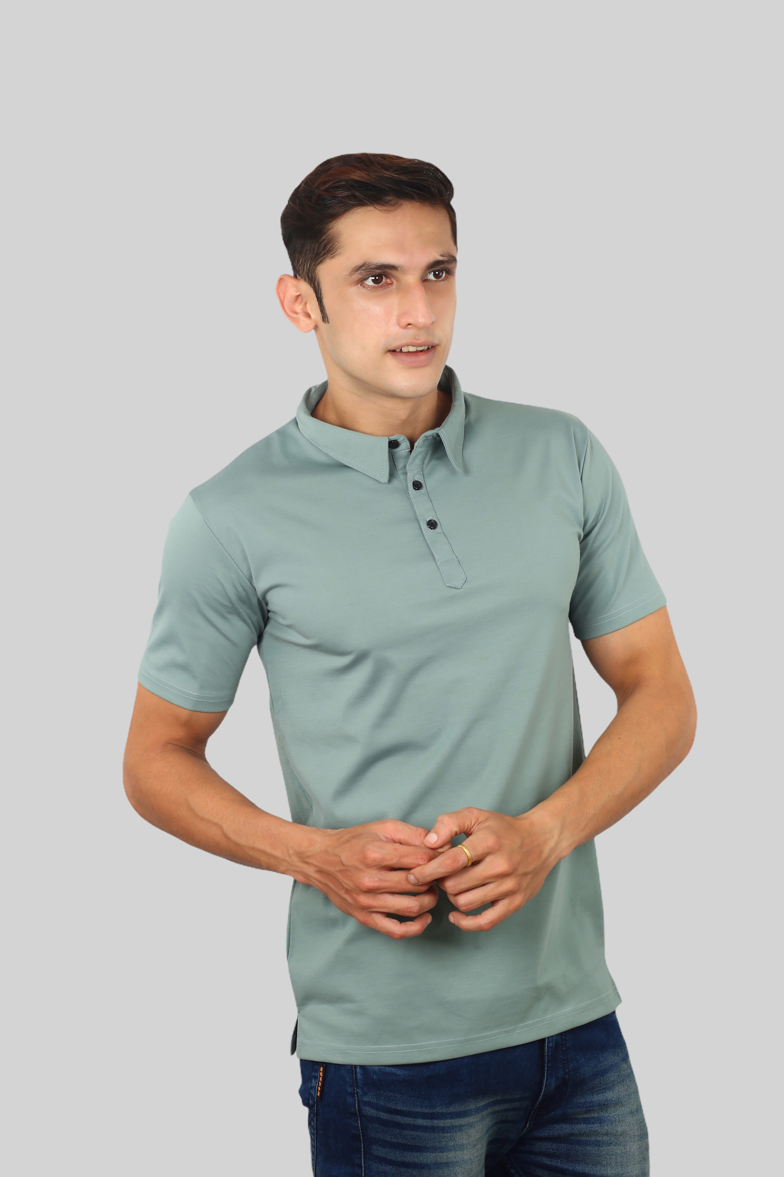 Pale Blue Classic Italian Collar T-shirt for men