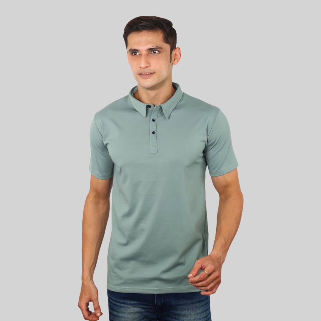 Pale Blue Classic Italian Collar T-shirt for men