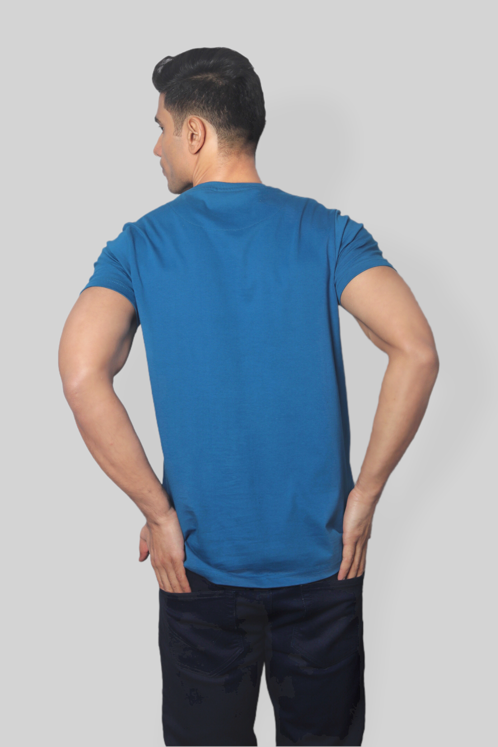 Solid Peacock Blue plain Round Neck Cotton Tshirt for men