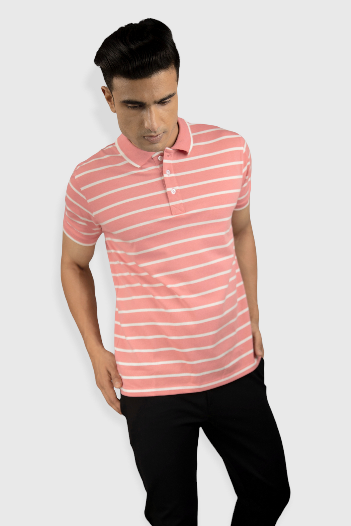 Albatross men’s pink stripe cotton Matty collar tshirt