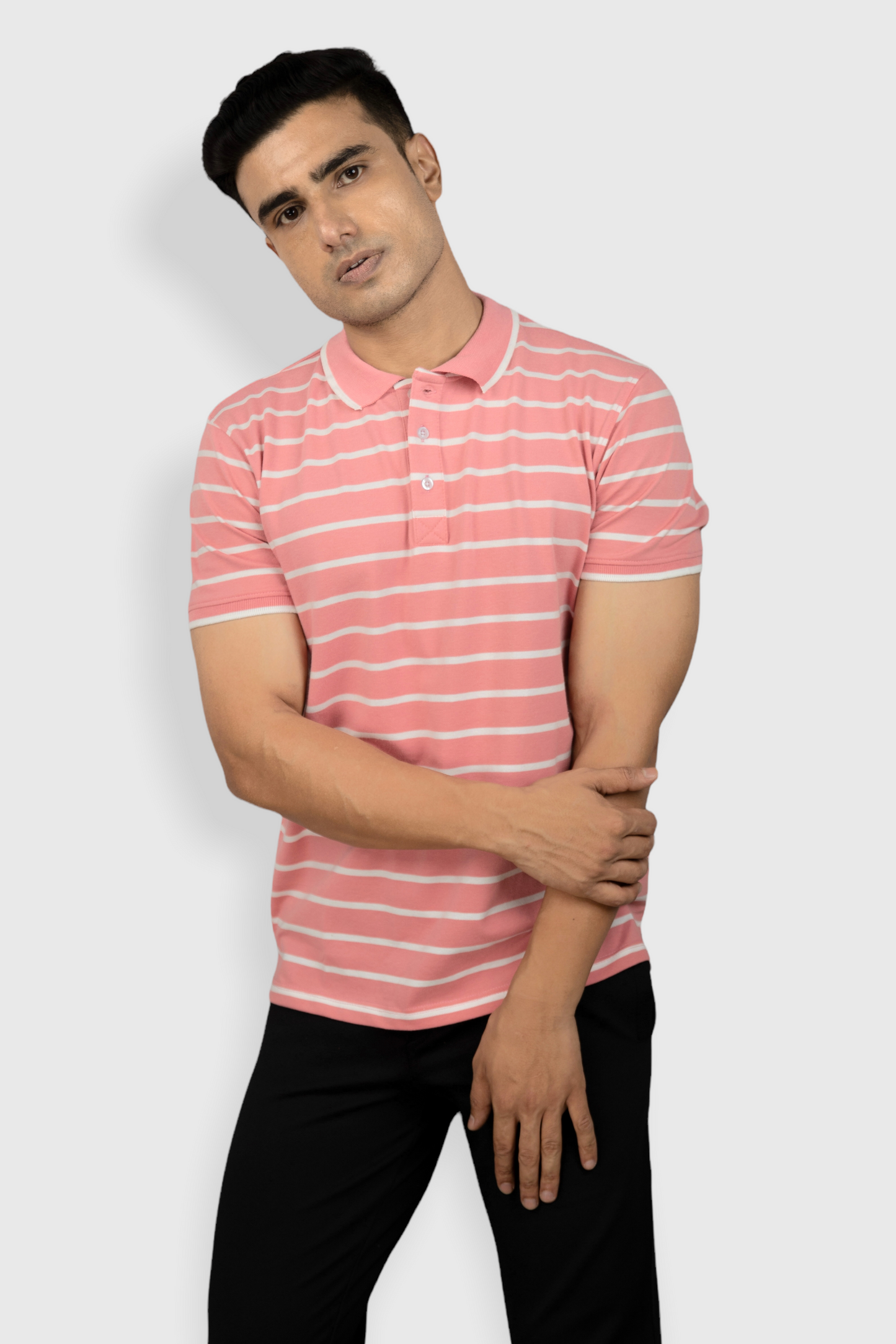 Albatross men’s pink stripe cotton Matty collar tshirt