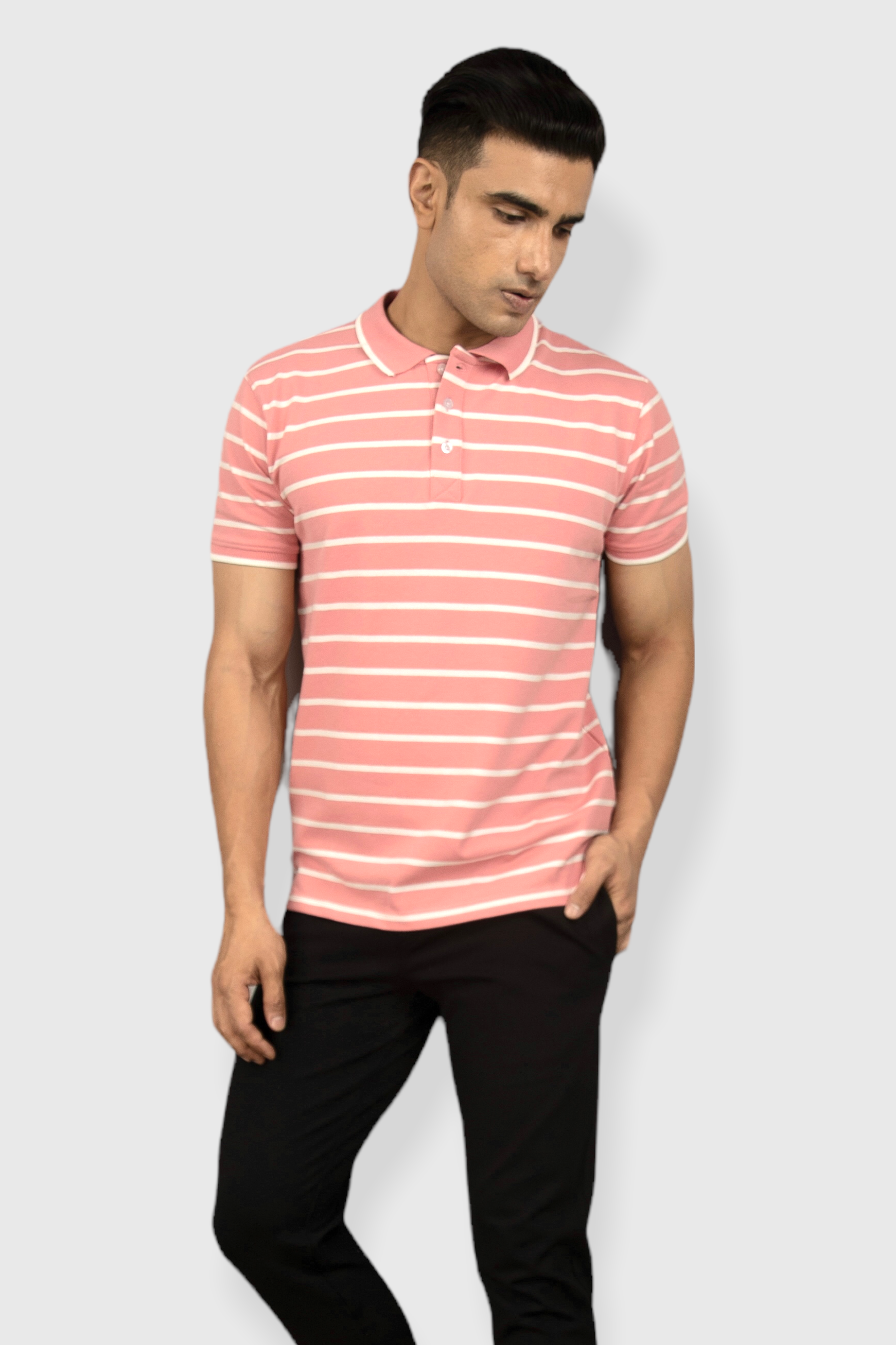 Albatross men’s pink stripe cotton Matty collar tshirt