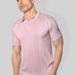 Pink Half Sleeve self textured Flat Knit Collar T-Shirt