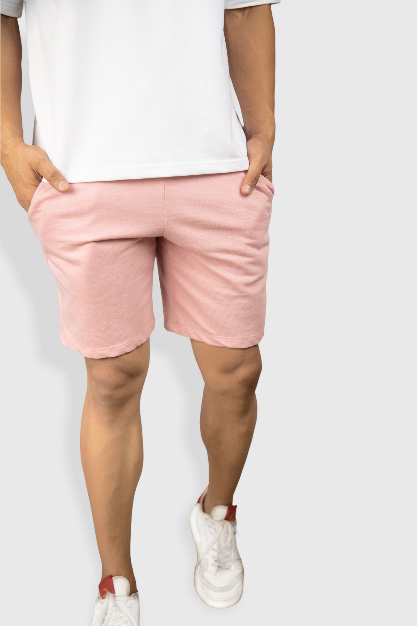 pink casual cotton fleece shorts for men