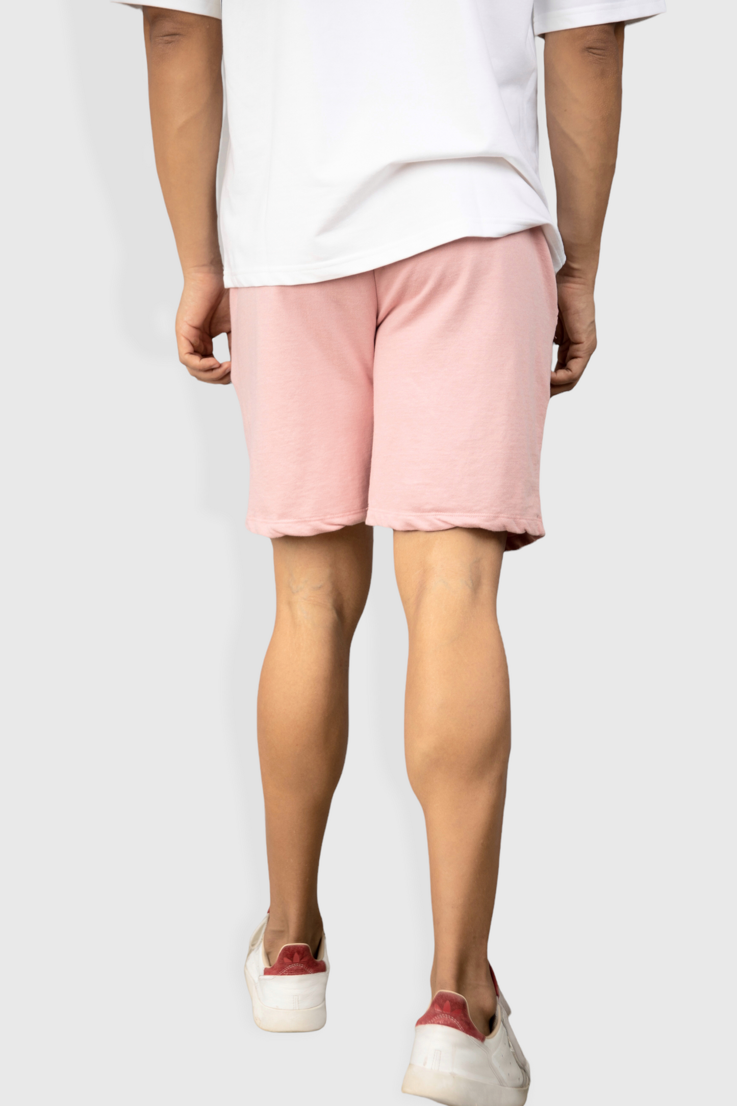 pink casual cotton fleece shorts for men