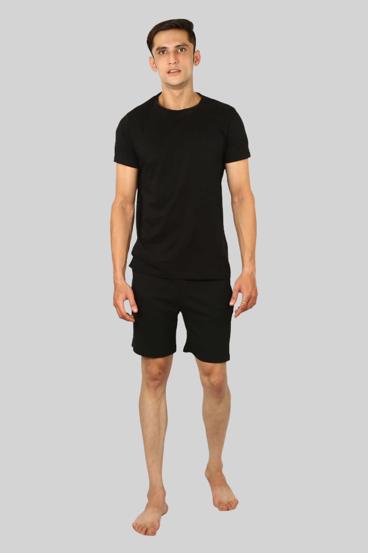 Black casual premium popcorn shorts for men