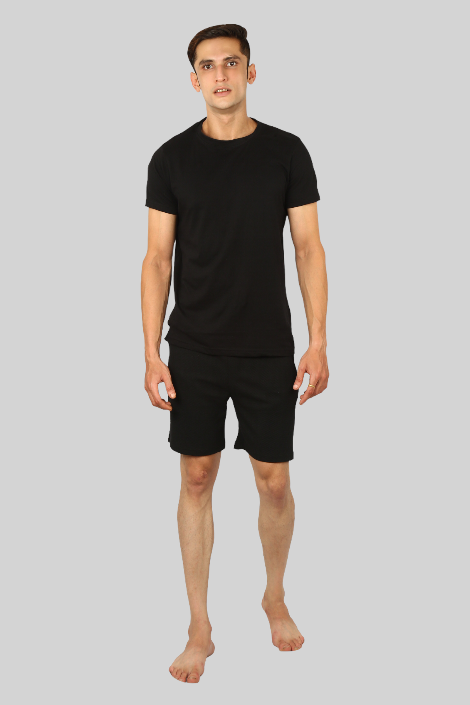 Black casual premium popcorn shorts for men