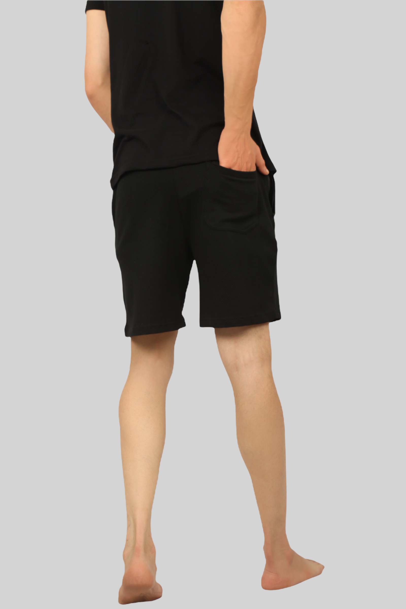 Black casual premium popcorn shorts for men
