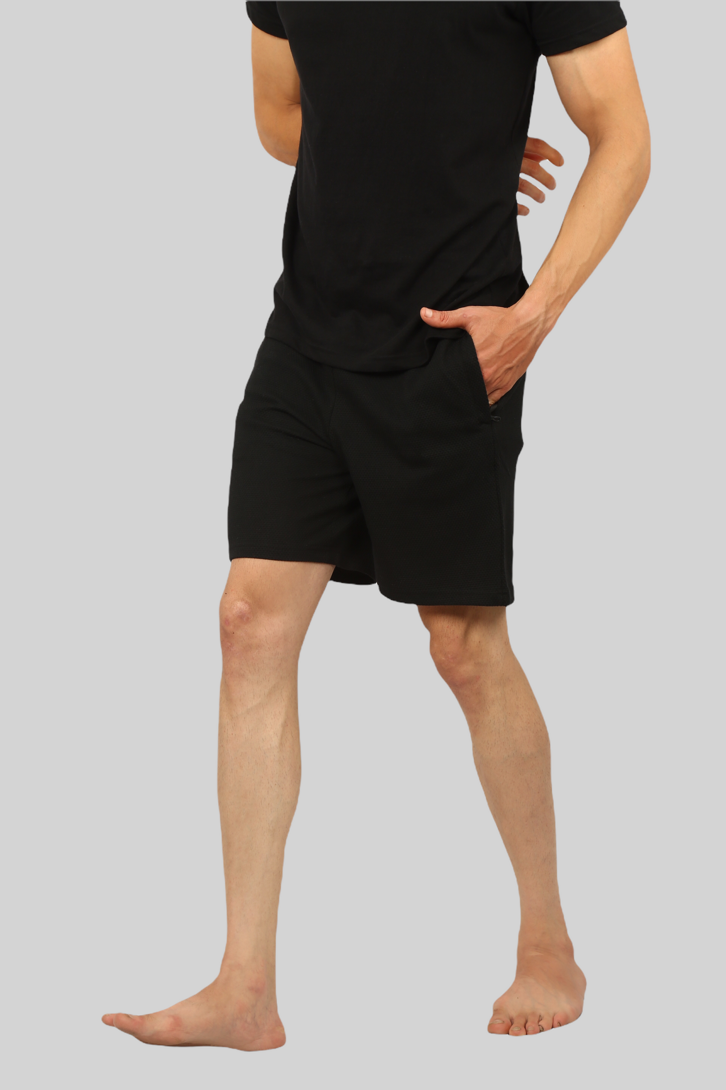 Black casual premium popcorn shorts for men